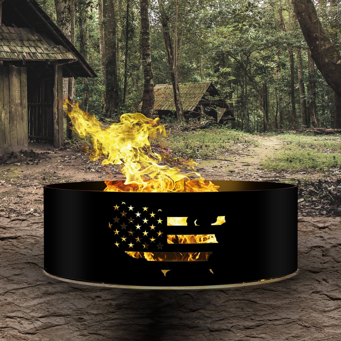 Personalized Gift American Flag Fire Ring, Veterans Day Gift, USA Map Firepit, Custom Fire Ring, Personalized Gift for Father's Day