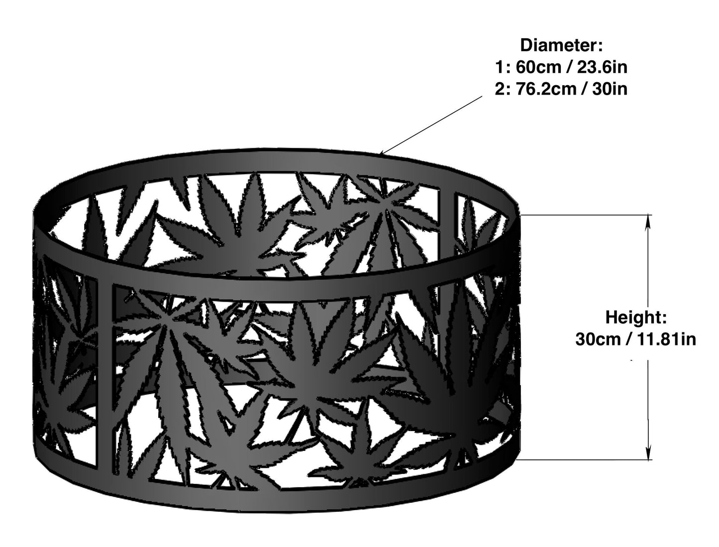 Personalized Heavy Duty Fire Pit Ring - Cannabis Leaves - Garden Fireplace - Wildlife Lover Gift - Gift for Him