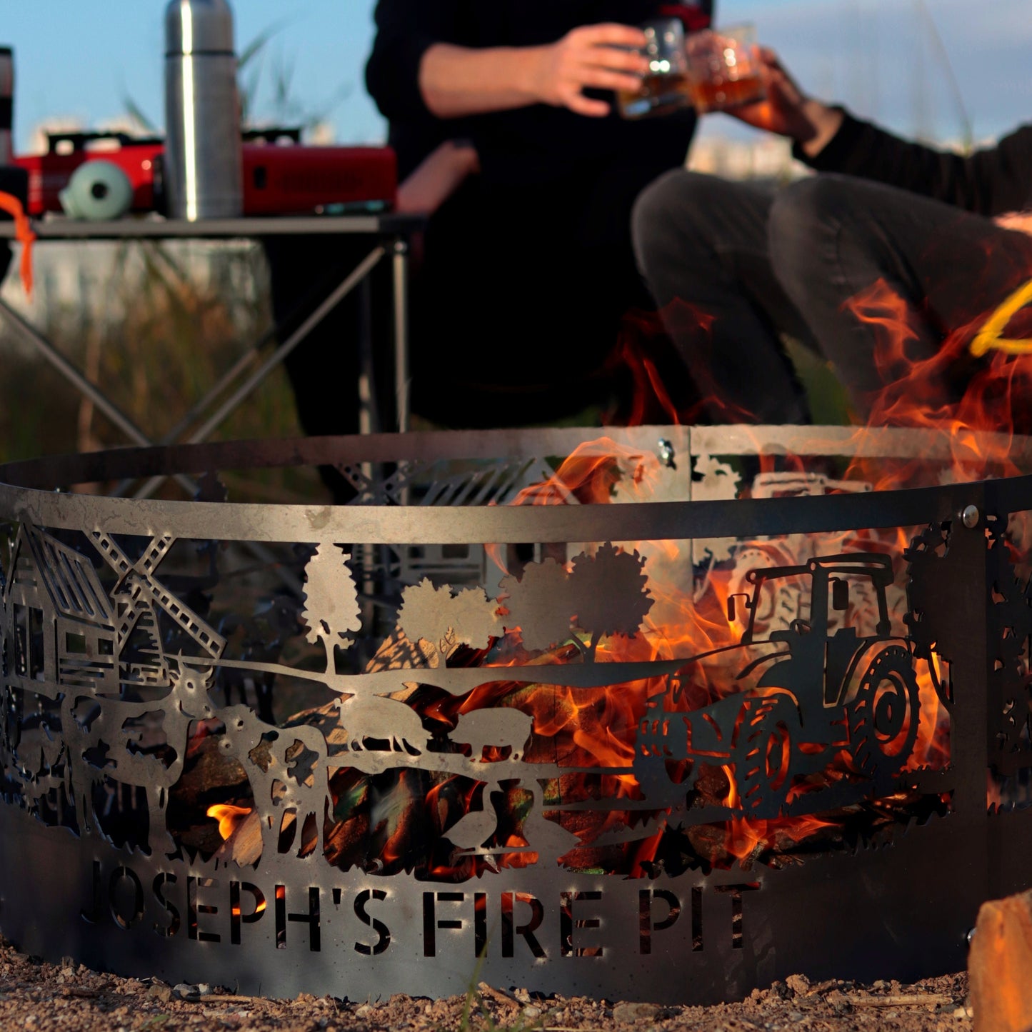 Fire Ring With Farming Design, 12" Height Outdoor Fire Pit, 37" Fire Pit, Father's Day Gift, Wood Burning Home and Garden Decor Fire Pit
