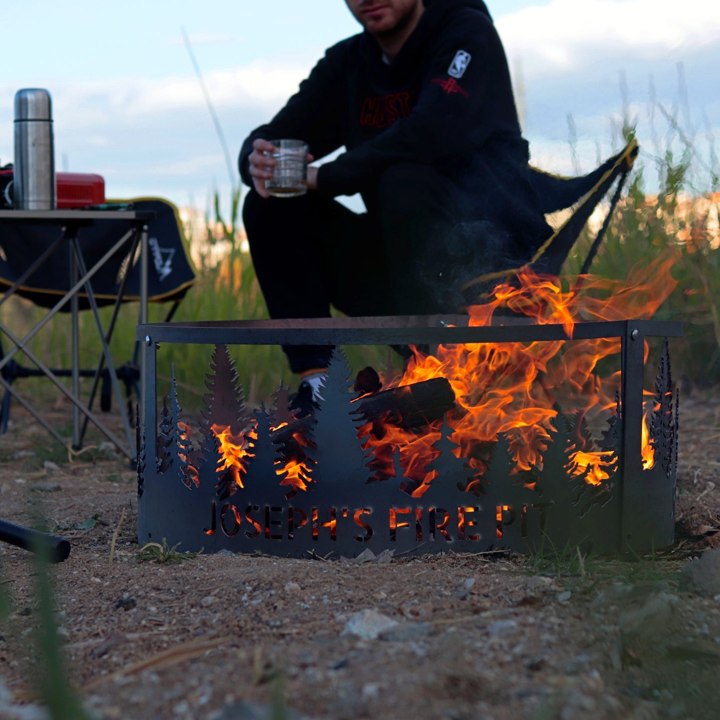 Pine Tree Forest Fire Pits, Garden Decor Fire Ring, Custom Anniversary Gift, Unique Gift Ideas for Him and Her, Heavy Duty Fire Ring Pits