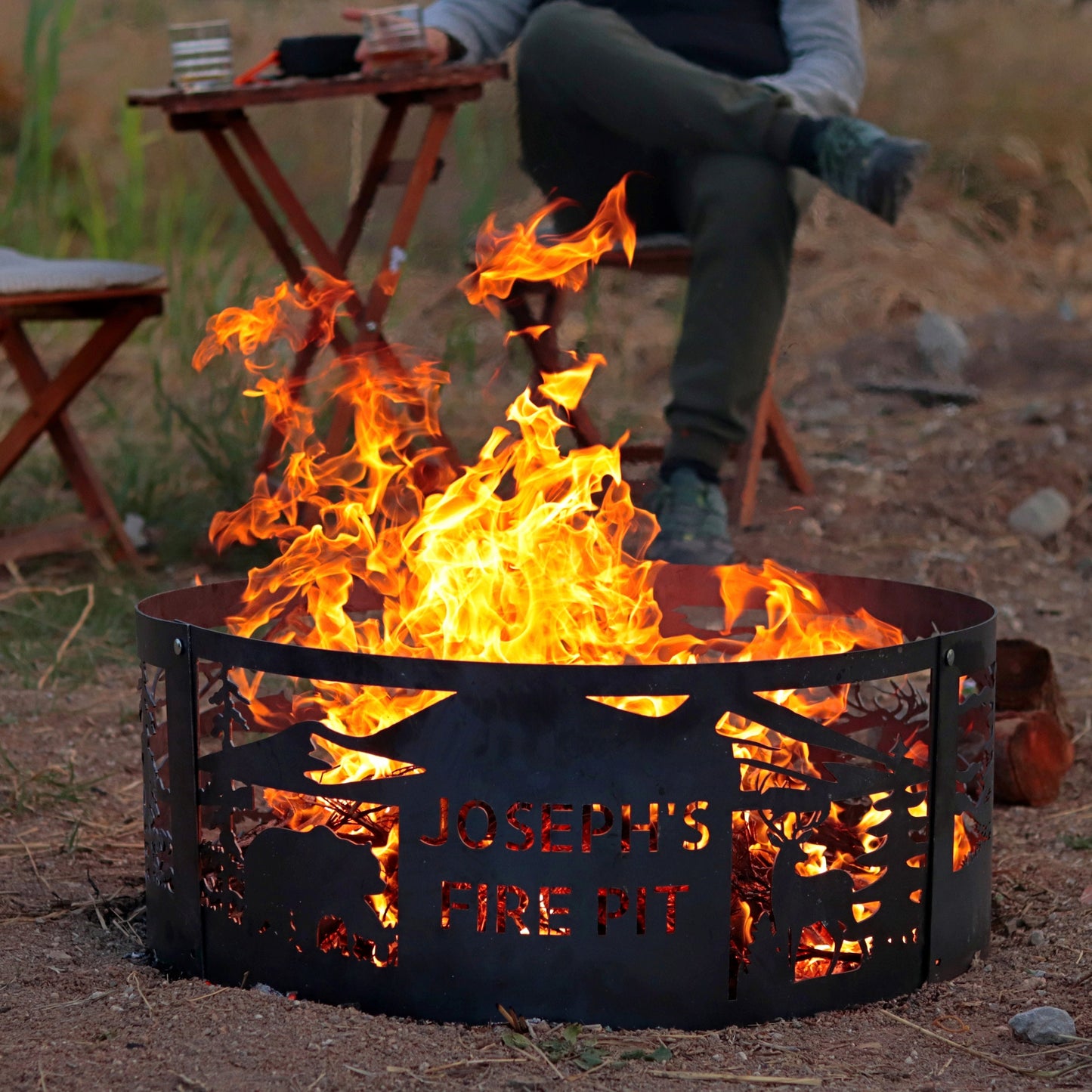 Wildlife Scene Metal Fire Pit, Fire Pit with Bear Design, Fire Pit with Deer Design, Custom Fire Pit Rings, Metal Gift for Nature Lovers