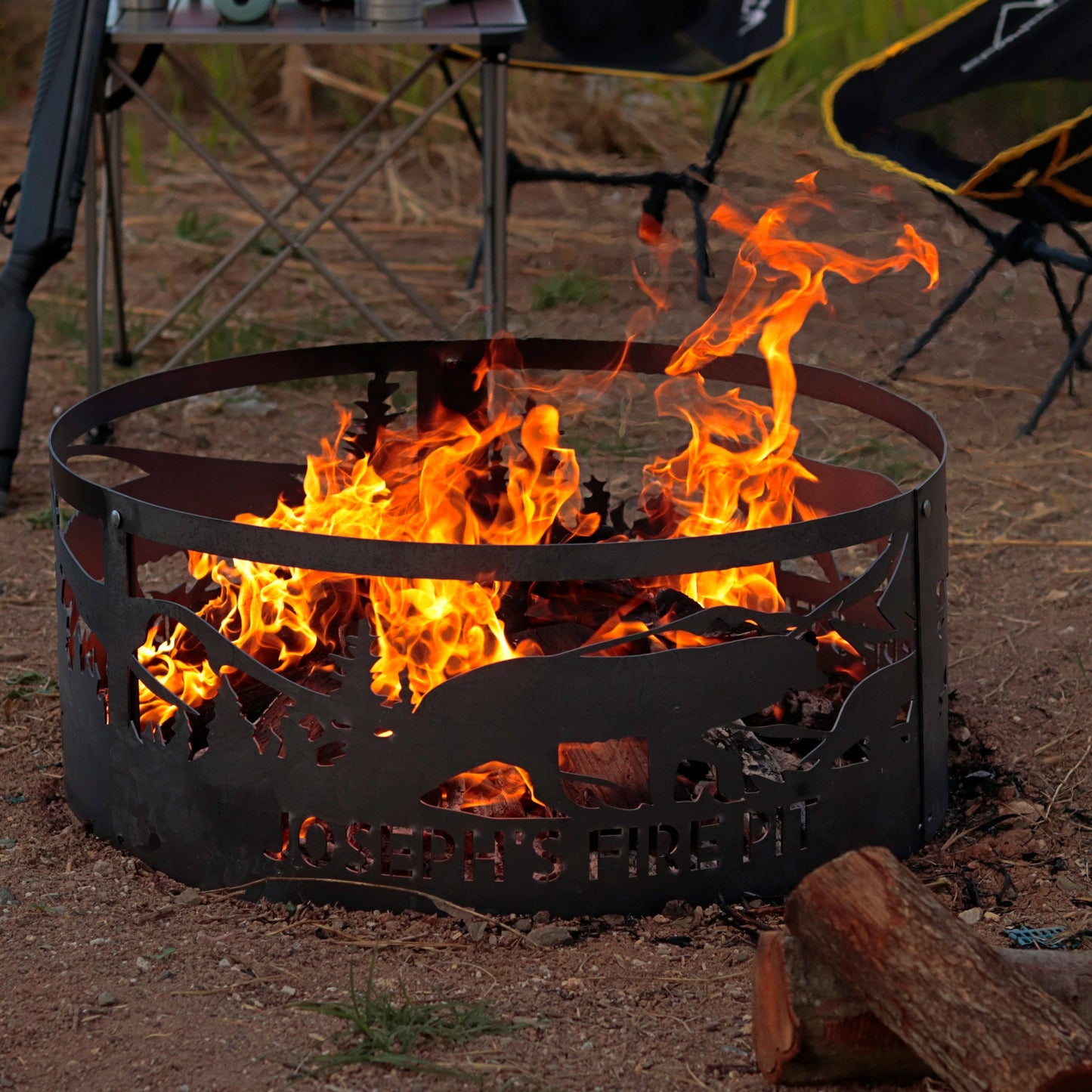Metal Outdoor Gift for Nature Lovers, Fire Pit with Wolf Design, Custom Fire Pit Ring, Heavy Duty Fire Ring, Gift for Boyfriend,Unique Gift