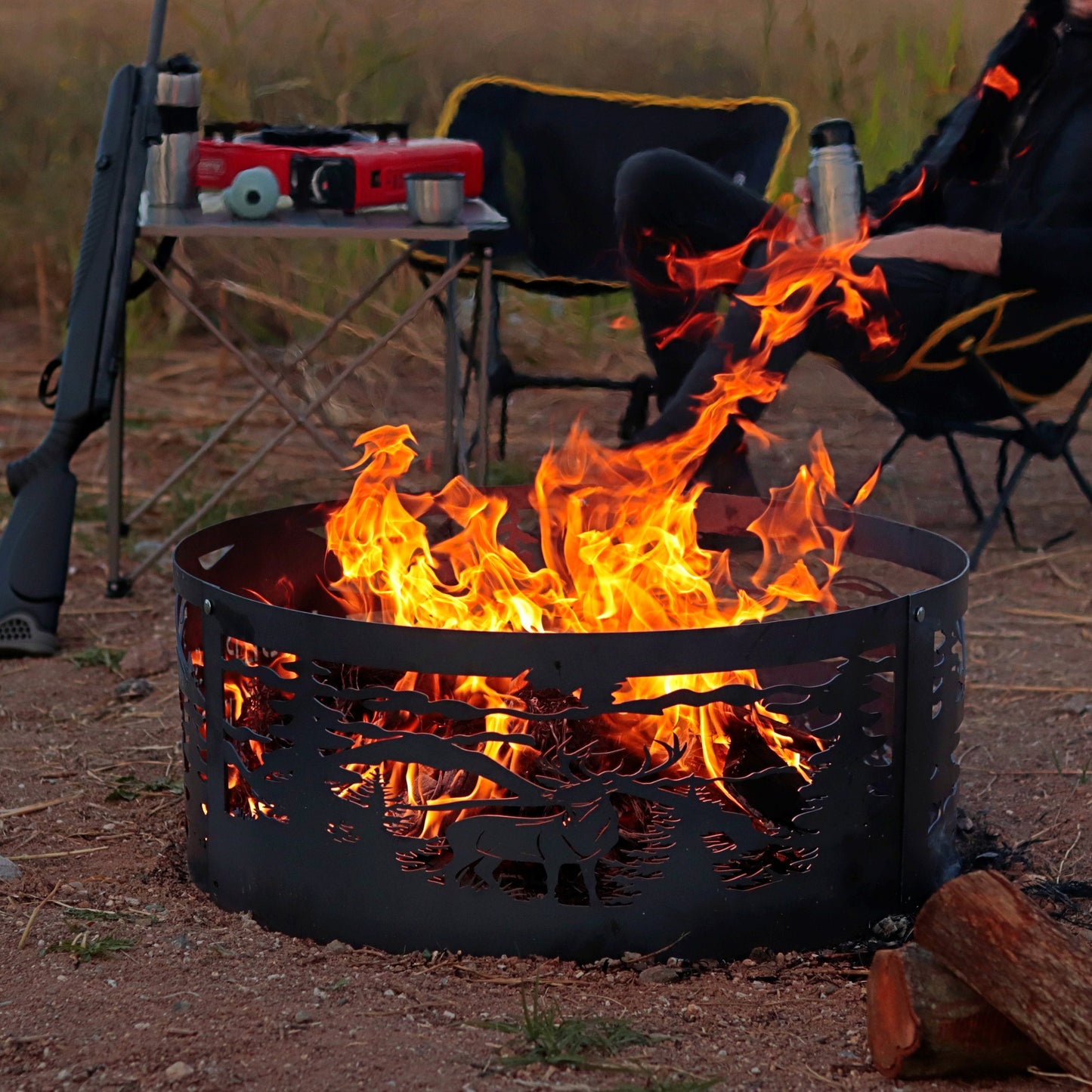 Wildlife Scene Metal Fire Pit, Fire Pit with Bear Design, Fire Pit with Deer Design, Custom Fire Pit Rings, Metal Gift for Nature Lovers