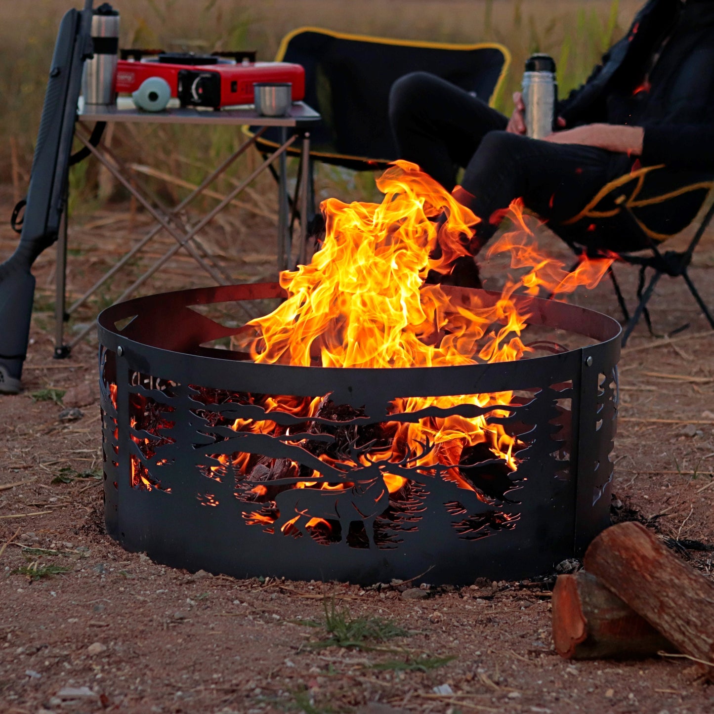 Wildlife Scene Metal Fire Pit, Fire Pit with Bear Design, Fire Pit with Deer Design, Custom Fire Pit Rings, Metal Gift for Nature Lovers