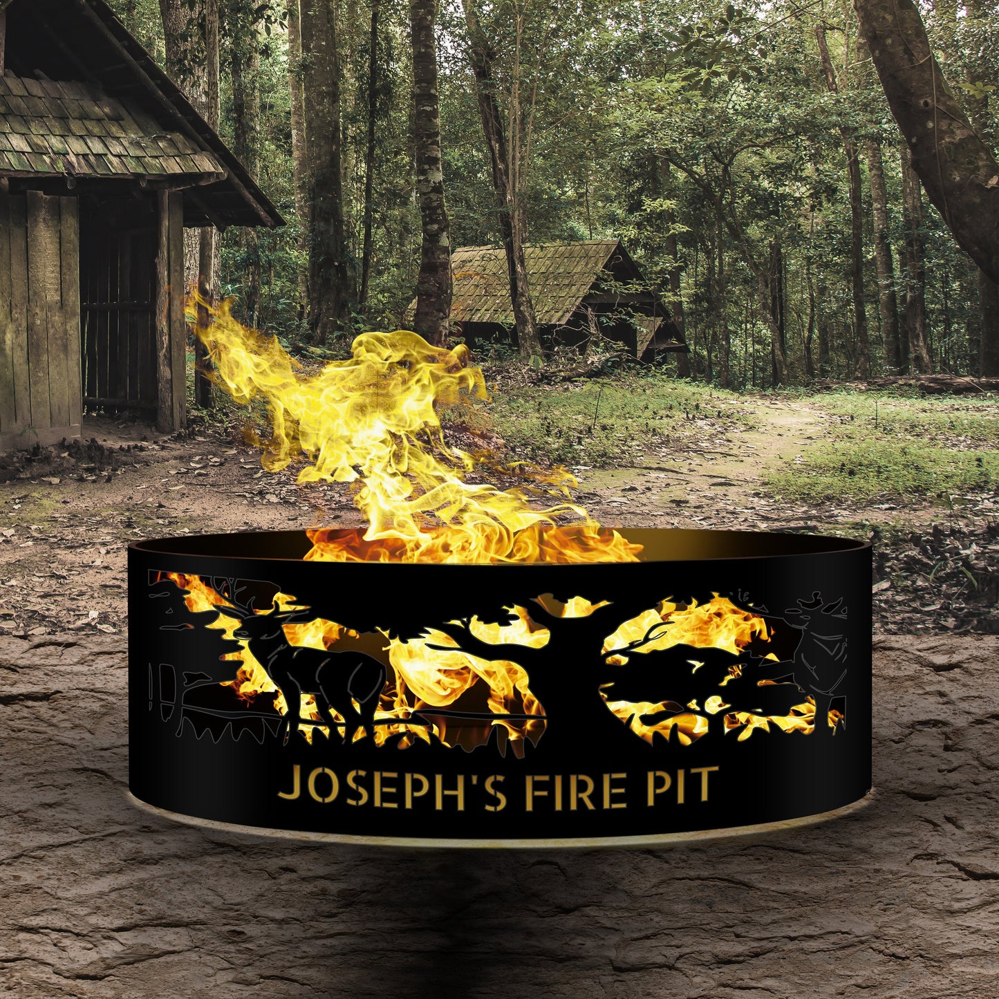 Christmas Gift Fire Pit, Deer Pattern Fire Pit Ring, Gift for Nature Lovers, Rustic Metal Garden Decor, Heavy Duty Fire Pits, Patio Fire