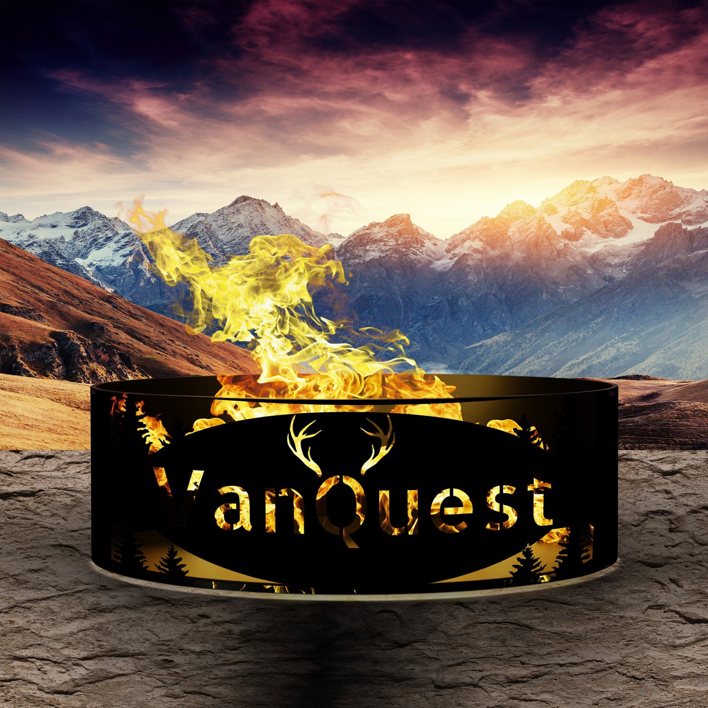 Custom Gift Deer Fire Pit, Personalized Gift Fire Ring, Pine Tree Forest Theme Fire Pit, Metal Gift Christmas, Gift For Men, Boyfriend Gift