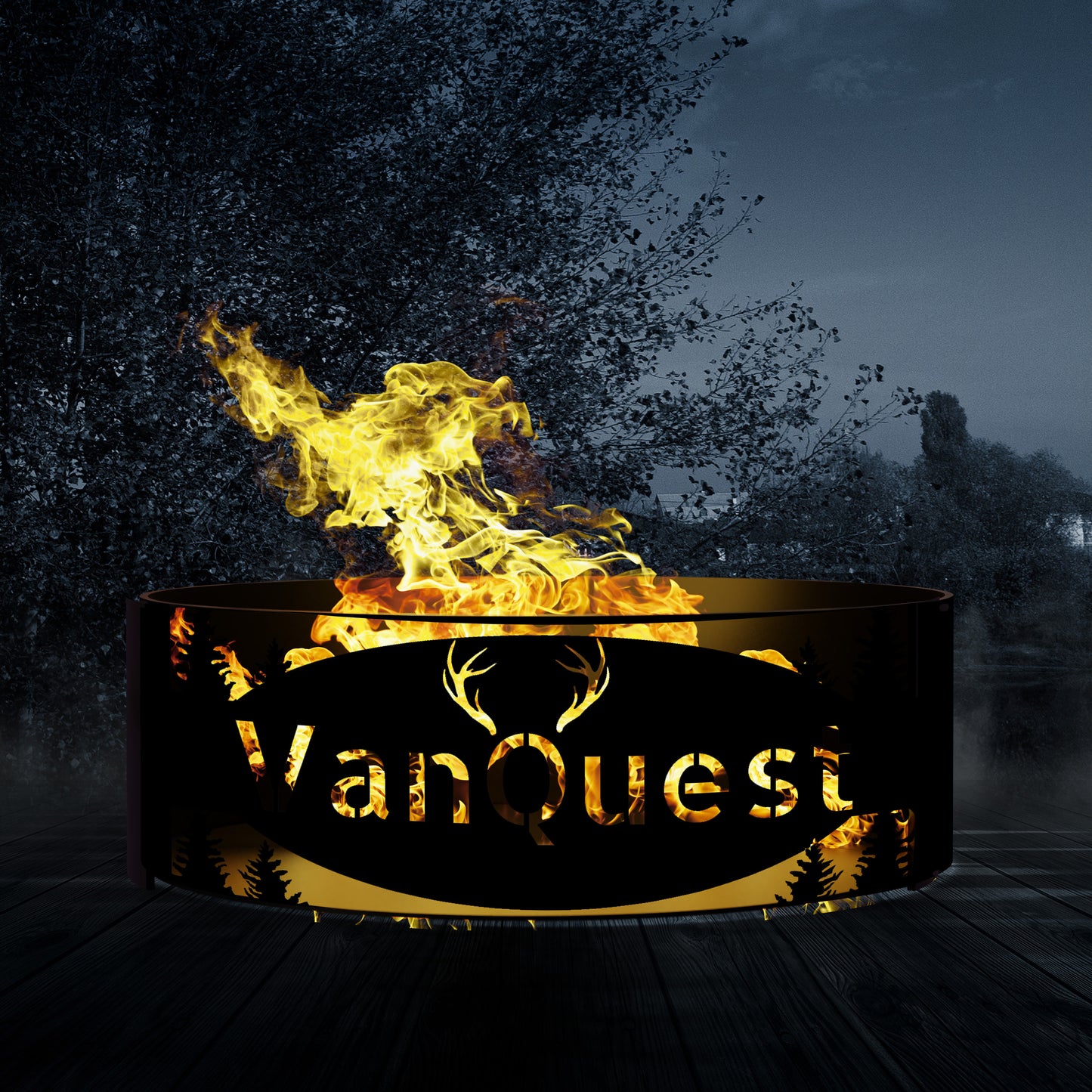 Custom Gift Deer Fire Pit, Personalized Gift Fire Ring, Pine Tree Forest Theme Fire Pit, Metal Gift Christmas, Gift For Men, Boyfriend Gift