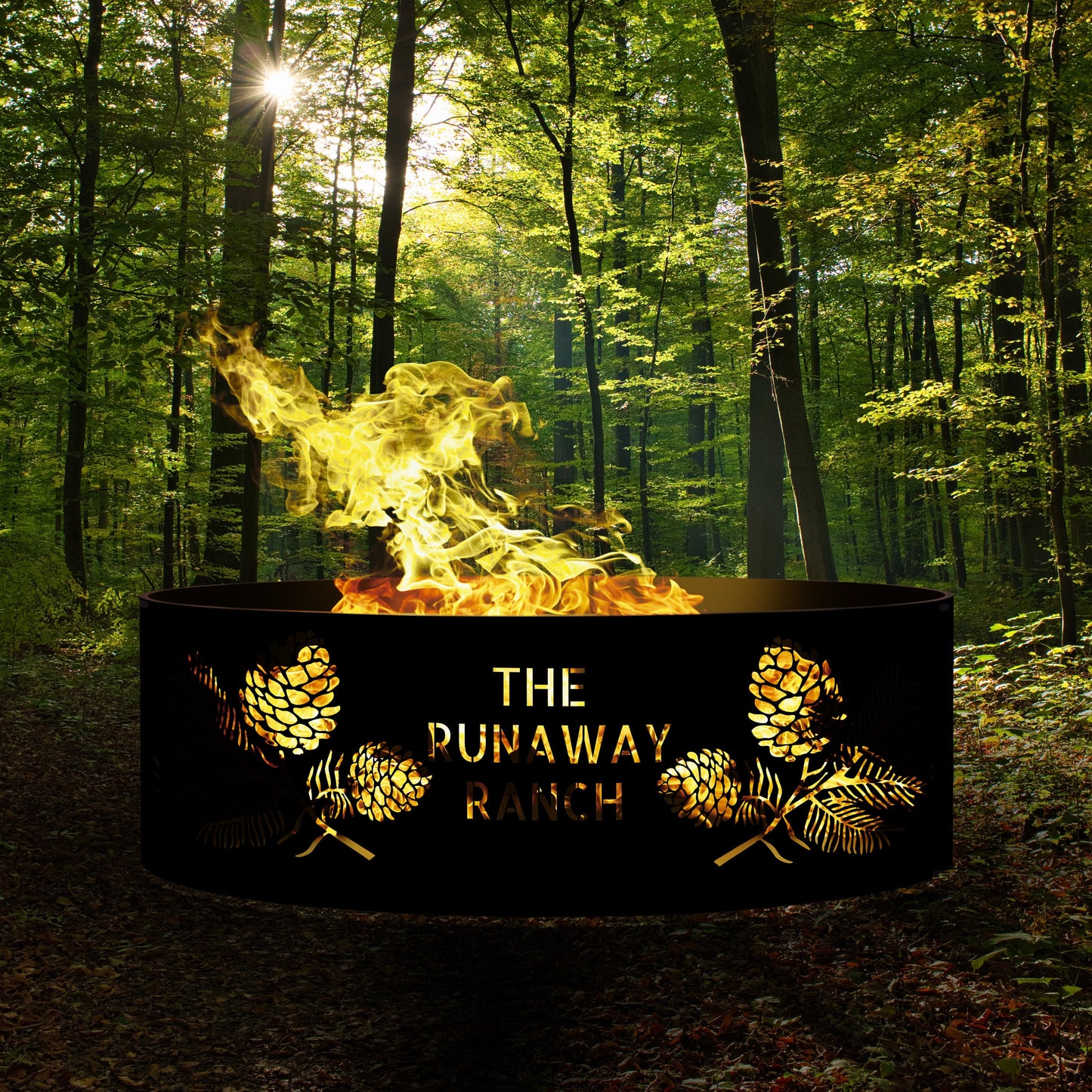 Personalized Pine Bough Fire Pit Ring, Heavy Duty Solid Fire Pit, 12" Tall Custom Fire Pit, Wedding Gift, Cabin Gift, Nature Lovers Gift