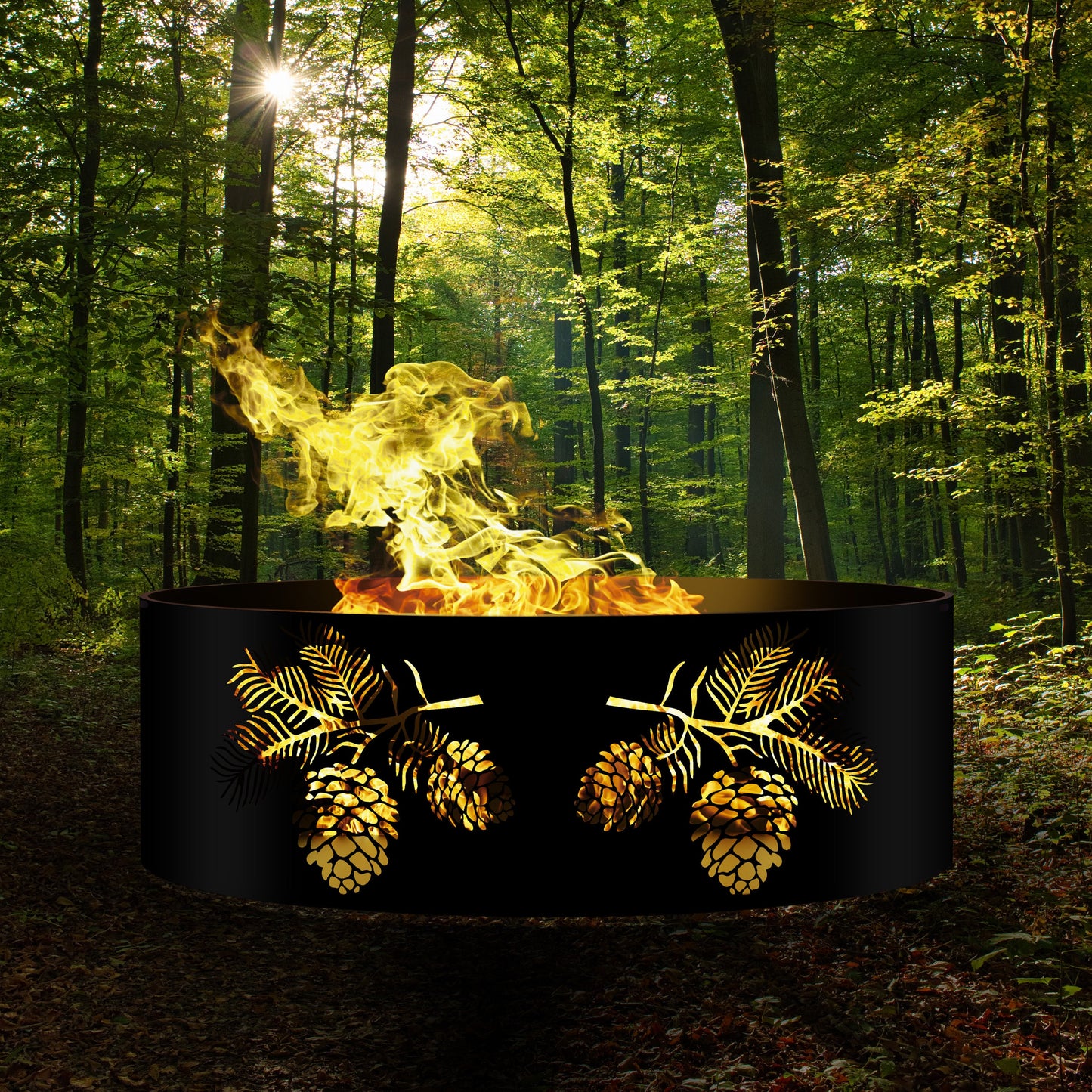 Personalized Pine Bough Fire Pit Ring, Heavy Duty Solid Fire Pit, 12" Tall Custom Fire Pit, Wedding Gift, Cabin Gift, Nature Lovers Gift