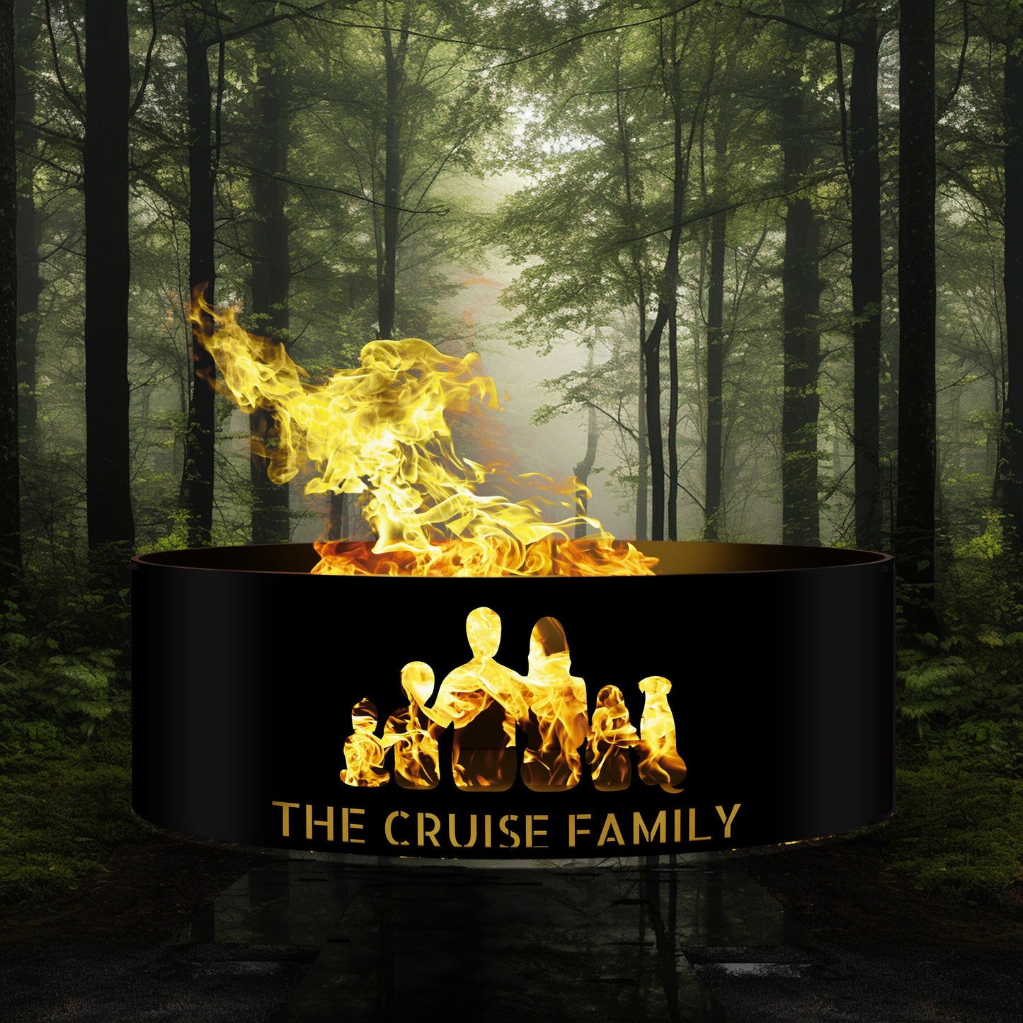 Mothers Day Gift, Custom Family Fire Pit, Unique Family Silhouette Mom, Dad, Kids and Pets All Personalized Fire Ring, Gift for Parents