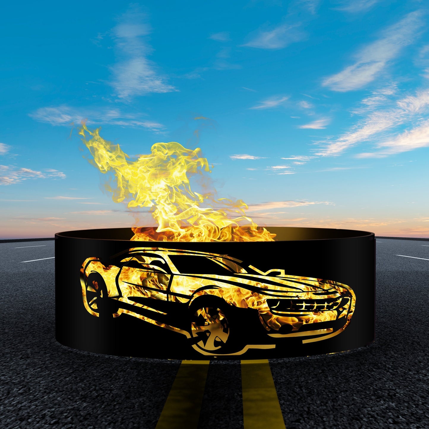Custom Fire Pit Ring for Car Lovers | Personalized Metal Fire Ring | Gift for Him | Outdoor Wood Burning Fire Pit