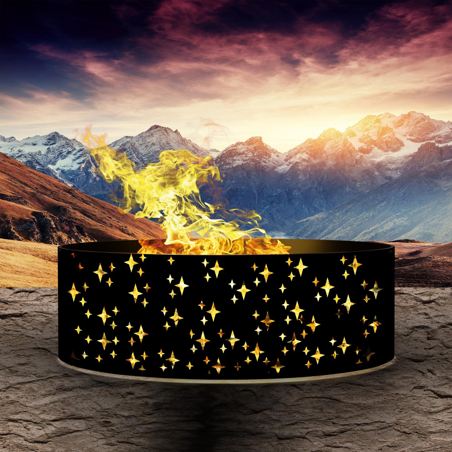 Personalized Metal Fire Pit | Moon and Stars Fire Ring | Custom Wood Burning Fire Pit | Joseph’s Fire Pit | Raw Sturdy Metal Fire Ring