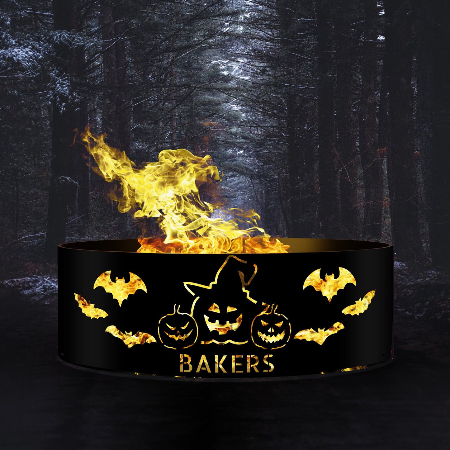 Halloween Pumpkin Fire Pit | Personalized Metal Fire Ring | Unique Outdoor Halloween Decor | Custom Bat Fire Ring