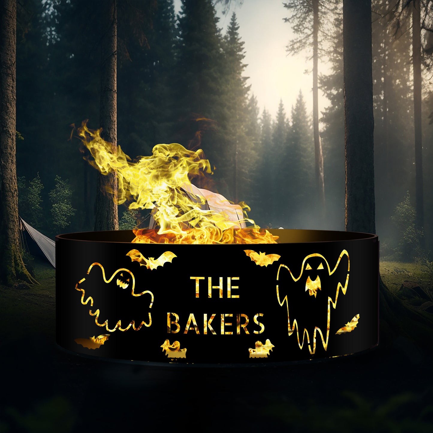 Personalized Halloween Fire Pit | Custom Metal Fire Ring | Unique Outdoor Halloween Decor | Spooky Fire Pit Gift