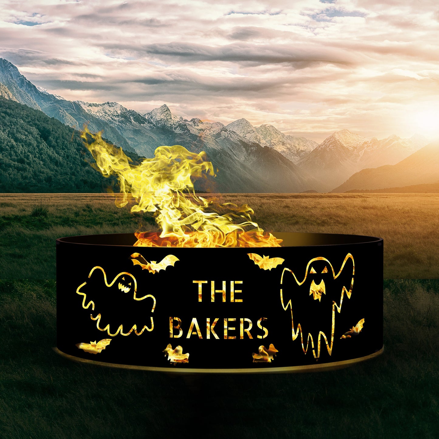 Personalized Halloween Fire Pit | Custom Metal Fire Ring | Unique Outdoor Halloween Decor | Spooky Fire Pit Gift