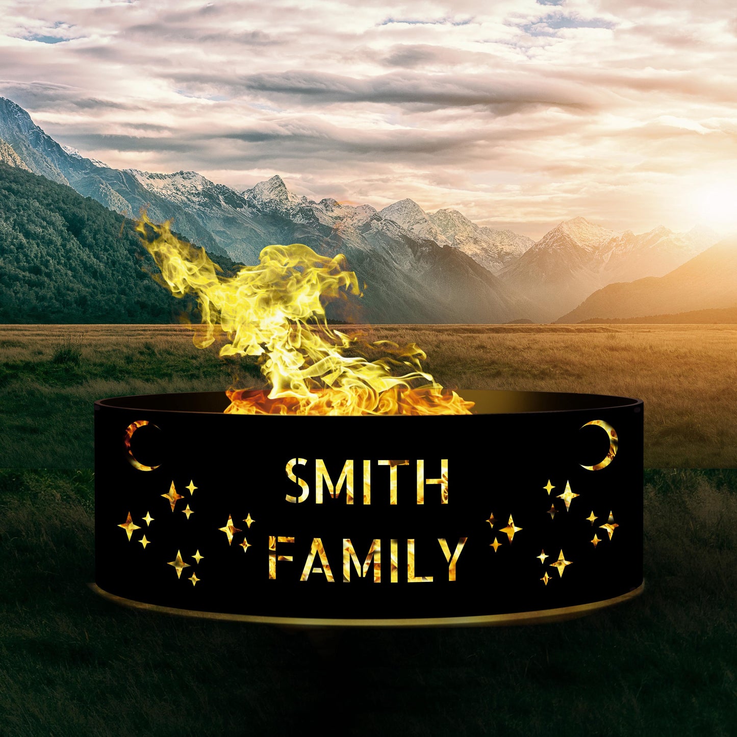Personalized Metal Fire Pit | Moon and Stars Fire Ring | Custom Wood Burning Fire Pit | Joseph’s Fire Pit | Raw Sturdy Metal Fire Ring