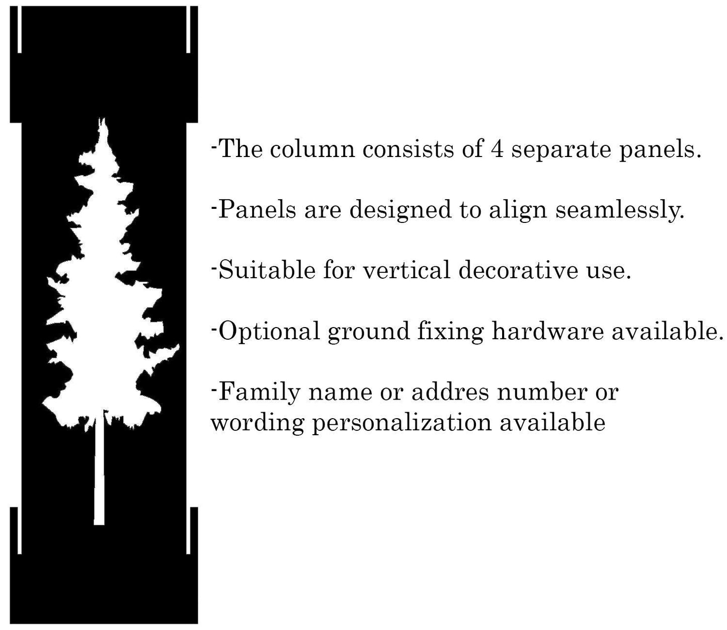 Personalized Metal Garden Column with Pine Tree, Raw Steel House Number Yard Sign, Outdoor Address Pillar, Modern Rustic Decor