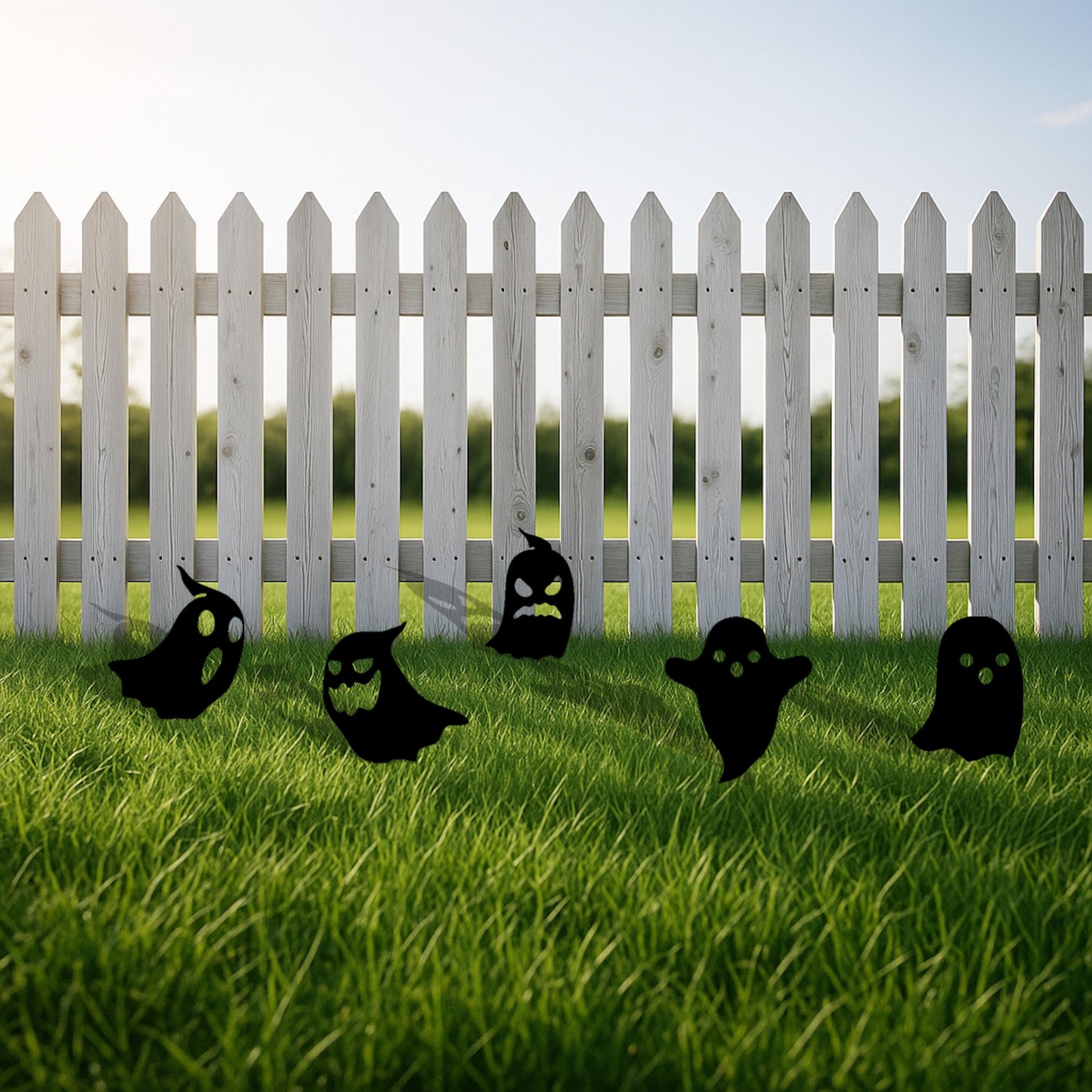Halloween Ghost Yard Stake, White Painted Metal Silhouettes, 14 Gauge Heavy Duty Outdoor Decor, Spooky Garden Art for Lawn or Fence
