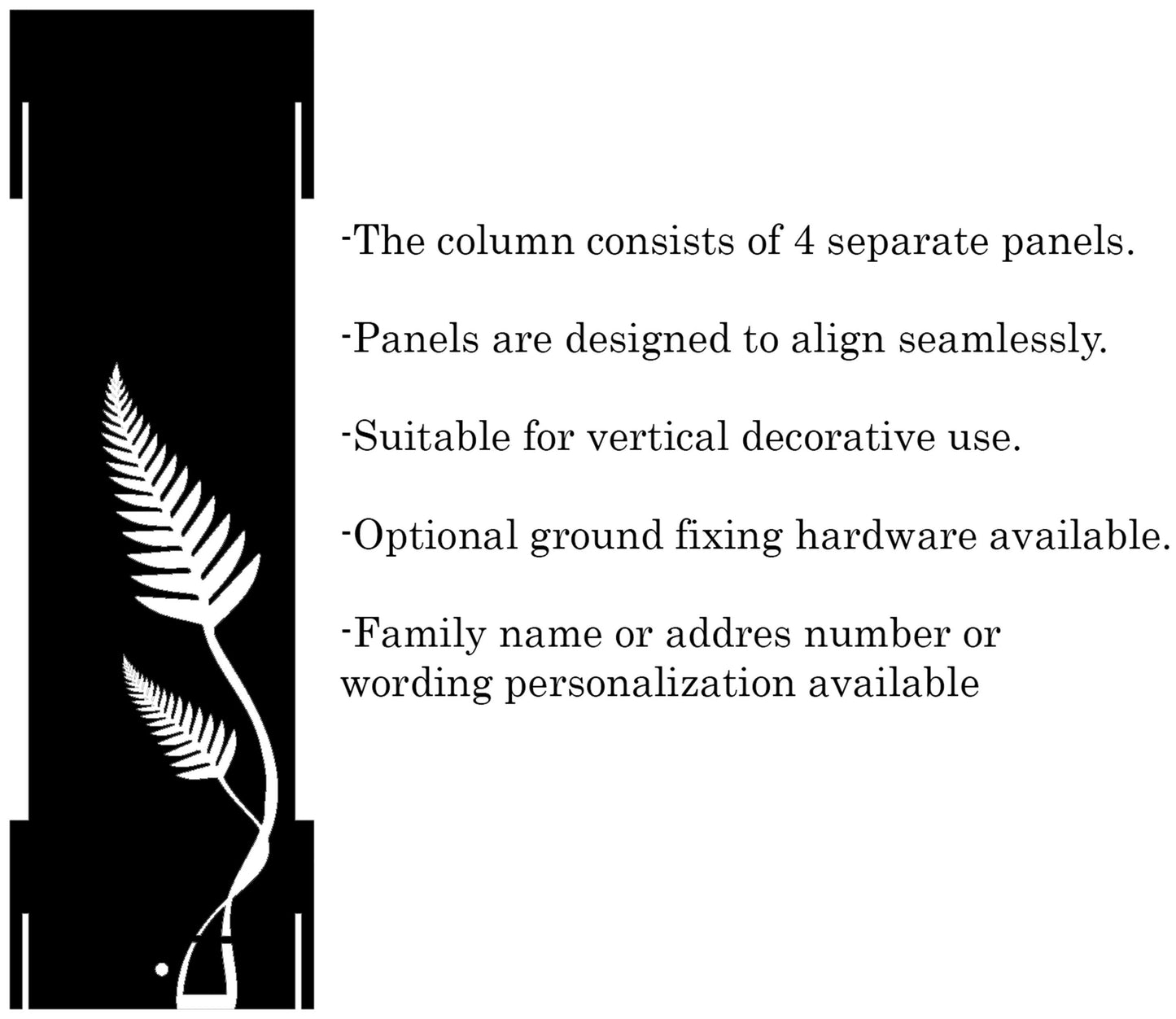 Metal Garden Column with Fern Cutouts, Light Casting Yard Art, Modern Outdoor Decor
