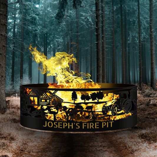 Farmer Gift Fire Pit Ring, Farmhouse Gift , Wood Burning Fire Pit Ring, Outdoor Heavy Duty Fire Pit,  Farm Animals Design Fire Pit Ring Gift