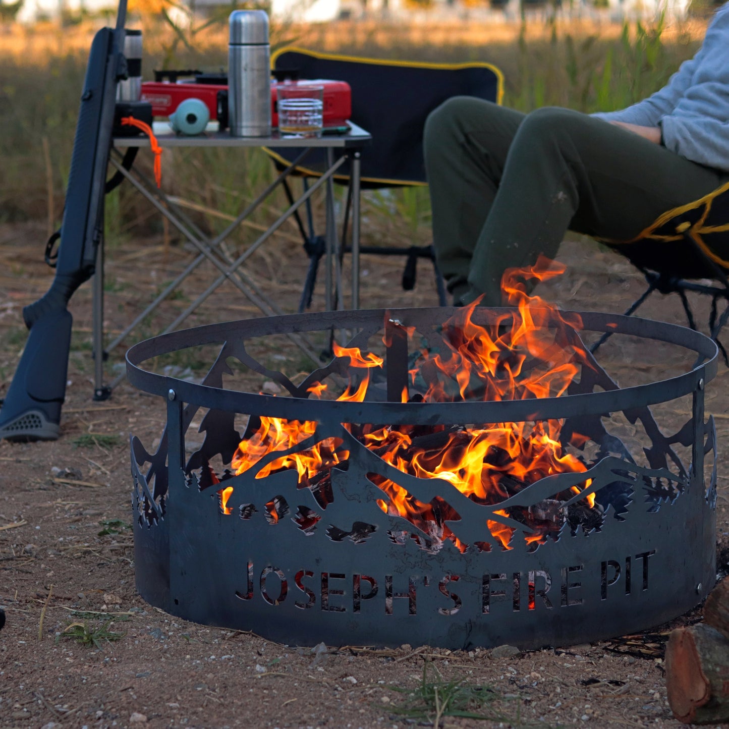 Custom Fire Pit Ring Mountain Theme, Camper Fire Pit, Metal Fire Ring, Birthday Gift, Heavy Duty Wood Fire, Metal Camp Bonfire, Gift for Men