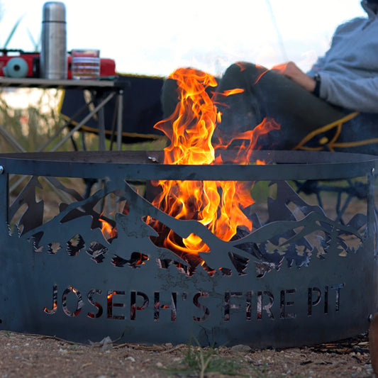 Custom Fire Pit Ring Mountain Theme, Camper Fire Pit, Metal Fire Ring, Birthday Gift, Heavy Duty Wood Fire, Metal Camp Bonfire, Gift for Men