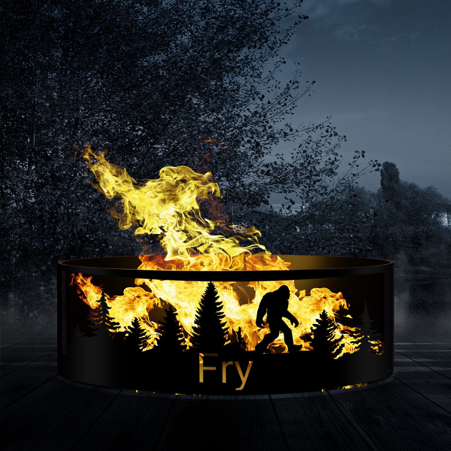 Sasquatch Fire Pit, Custom  Bigfoot Outdoor Fire Ring Gift, Yeti Silhouette Heavy Duty Metal Fire Pit, Unique Gift for Him