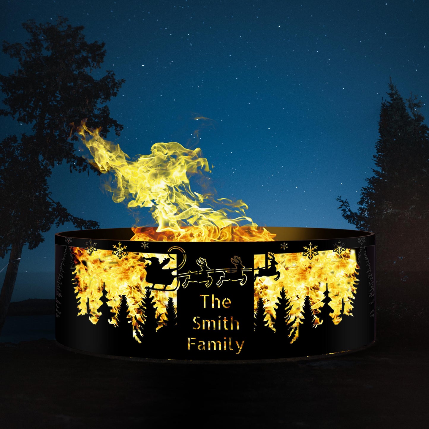 Santa Claus Christmas Fire Pit | Holiday Fire Ring | Heavy Duty Outdoor Steel Fire Pit | Christmas Gift Idea | Wood Burning Fire Pit