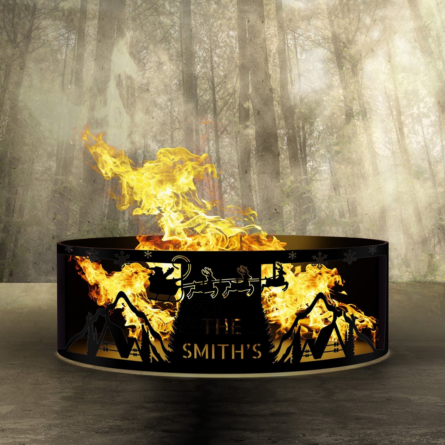 Santa Claus Christmas Fire Pit | Holiday Fire Ring | Heavy Duty Outdoor Steel Fire Pit | Christmas Gift Idea | Wood Burning Fire Pit