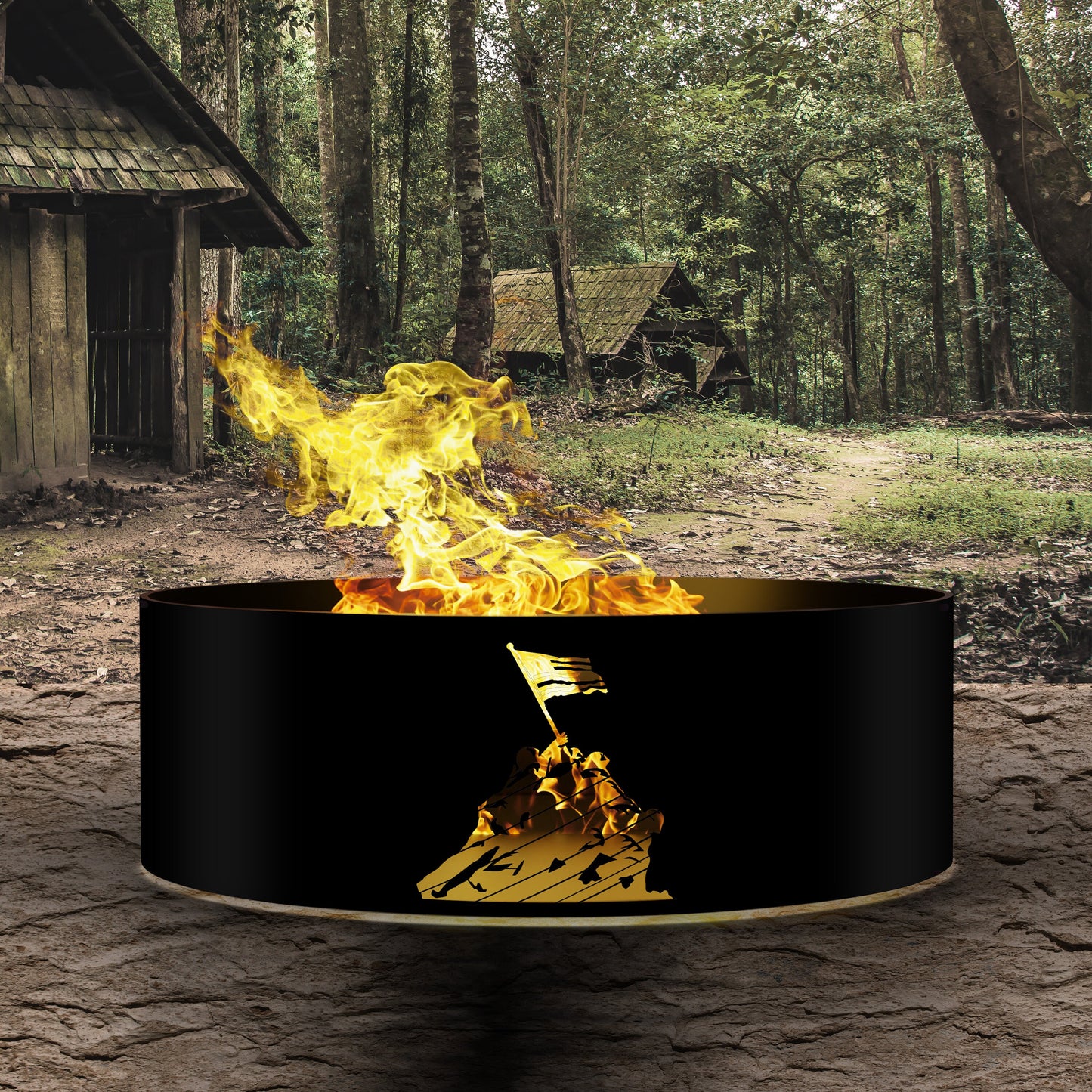 Patriotic Fire Pit, Veteran Gift, Wood Burning Fire Pit Ring, American Soldier Metal Yard Art, Military Retirement Fire Ring, Gift for Men