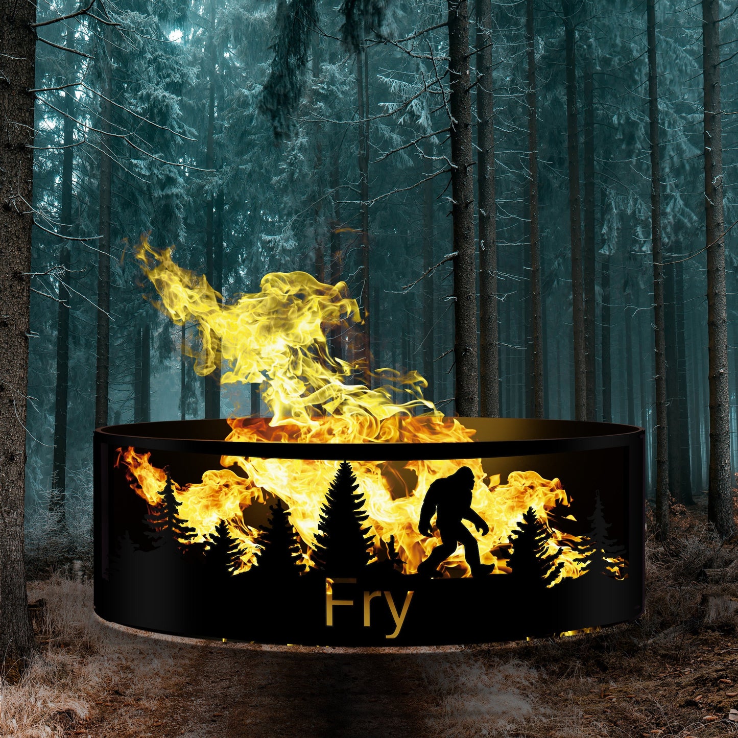 Sasquatch Fire Pit, Custom  Bigfoot Outdoor Fire Ring Gift, Yeti Silhouette Heavy Duty Metal Fire Pit, Unique Gift for Him