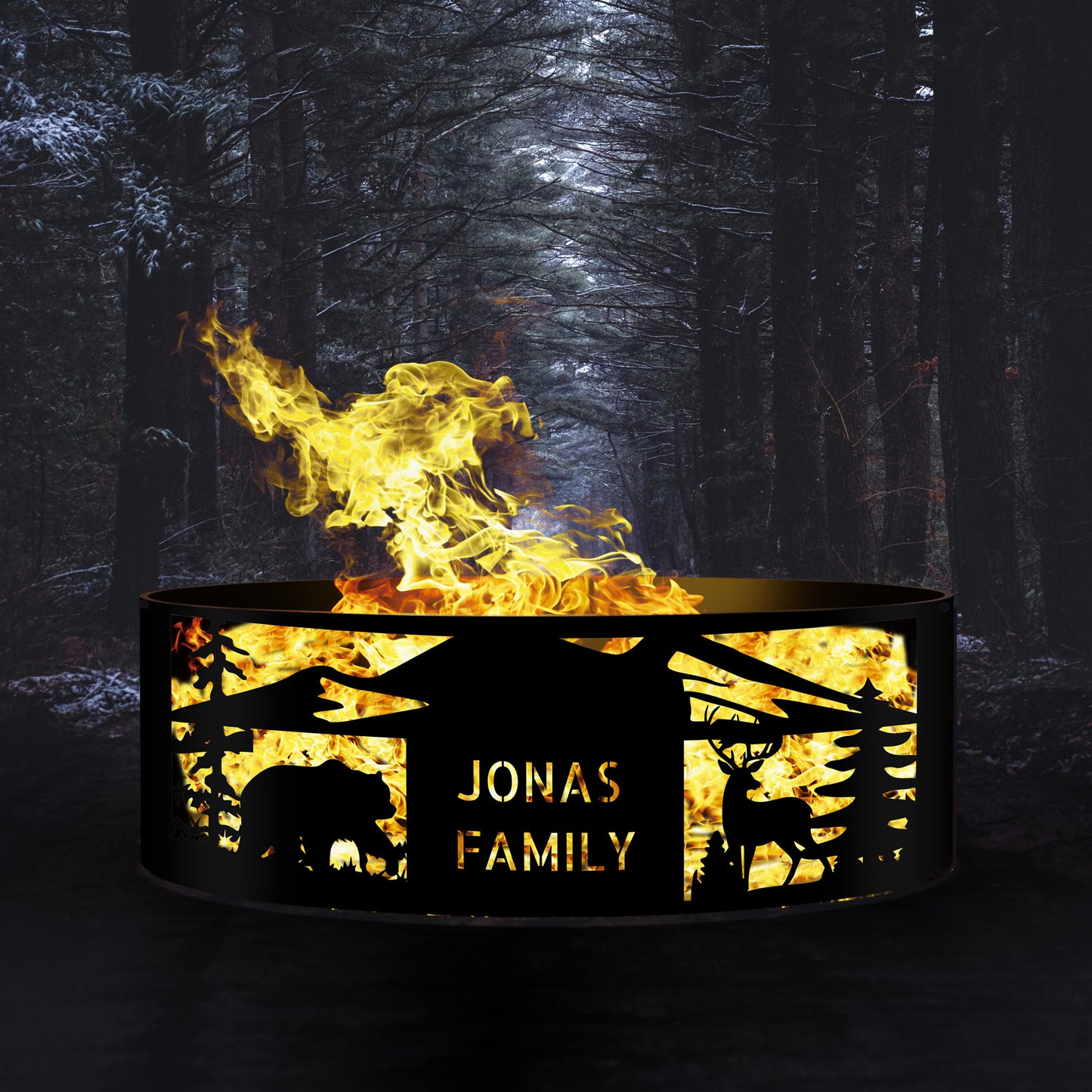 Personalized Gift Fire Pit, Outdoor Decor Fire Ring, Wildlife Design Fire Pit, Metal Design Gift for Him, Deers and Bears Design Fire Ring