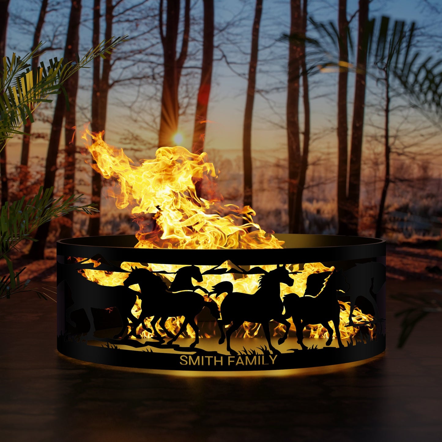 Personalized Firepit Gift for Dad, Father's Day Horse Fire Pit Ring, Heavy Duty Outdoor Fire Pit, Steel Fire Pits, Outdoor Wood Burning Pit