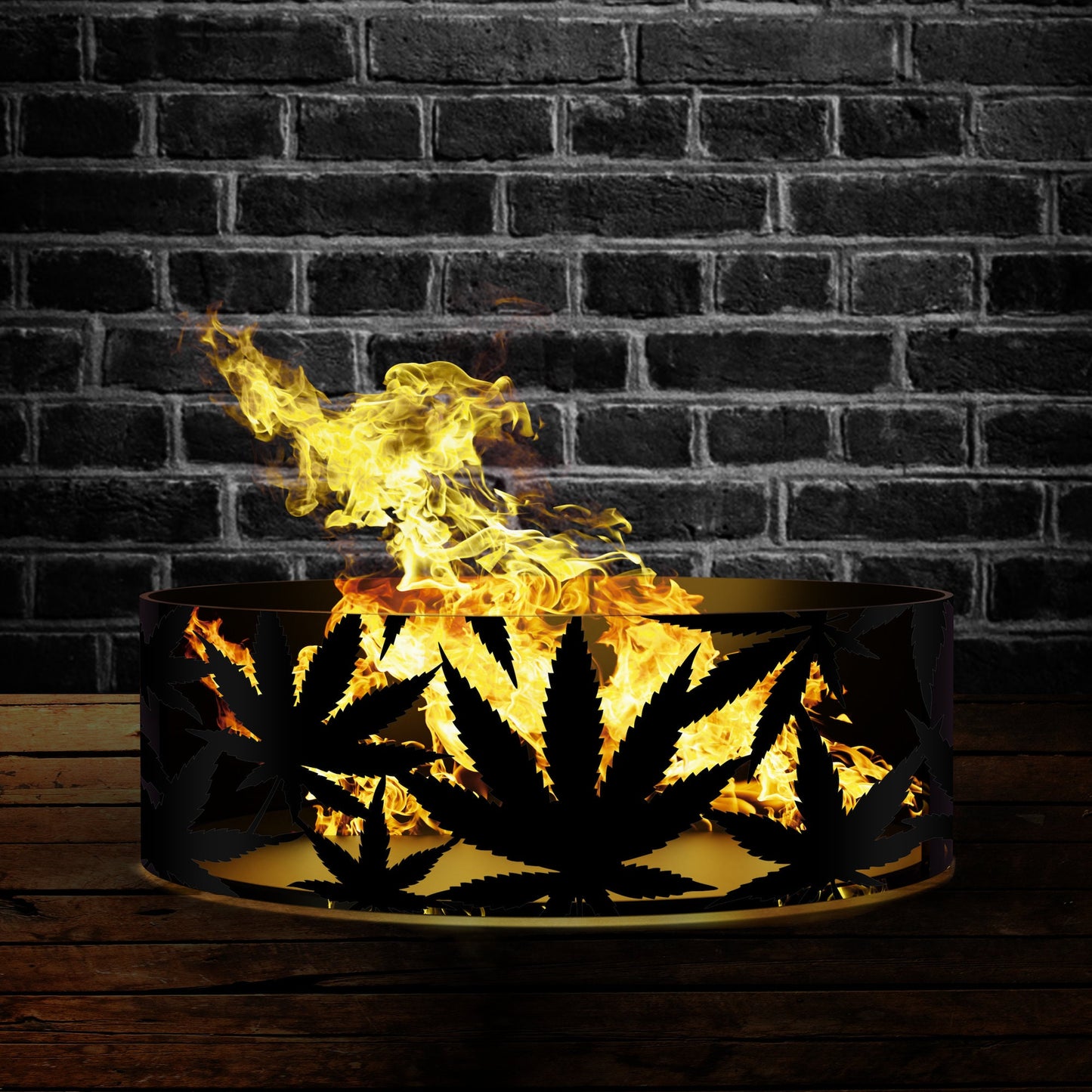 Personalized Heavy Duty Fire Pit Ring - Cannabis Leaves - Garden Fireplace - Wildlife Lover Gift - Gift for Him