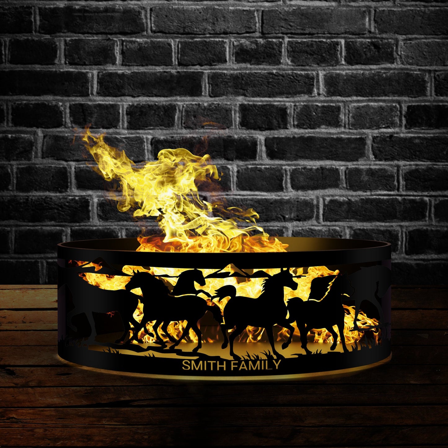 Personalized Firepit Gift for Dad, Father's Day Horse Fire Pit Ring, Heavy Duty Outdoor Fire Pit, Steel Fire Pits, Outdoor Wood Burning Pit