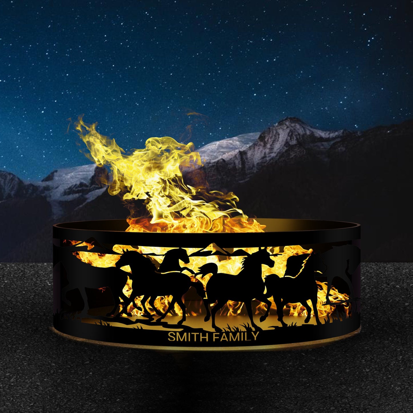 Personalized Horse Fire Pit Ring, Custom Metal Outdoor Fire Pit with Family Name, Rustic Farmhouse Campfire Ring, Western Gift
