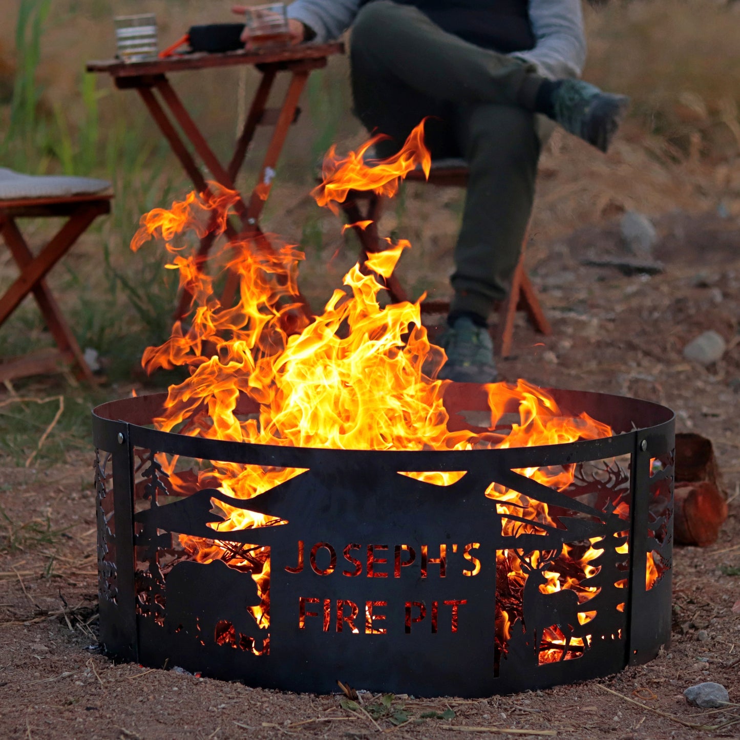 Custom Fire Pit with Name, Personalized Metal Fire Ring, Outdoor Steel Fire Pit for Backyard, Heavy Duty Bonfire Pit, Unique Christmas Gift