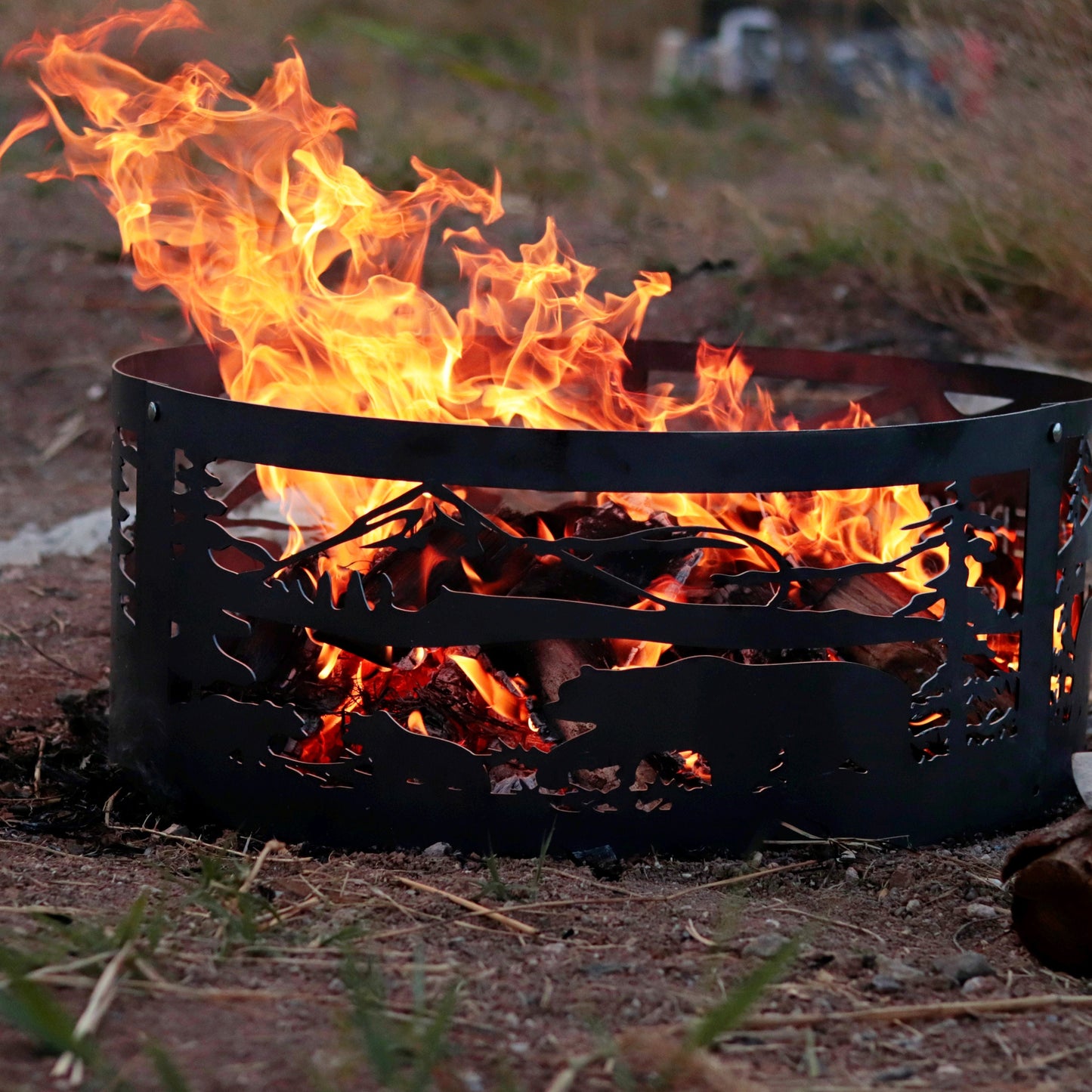 Gift for Boyfriend, Special Design Fire Pit, Wildlife Scene Fire Ring, Bears and Deers Design, Personalized Fire Pit, Fire Pit with Wording