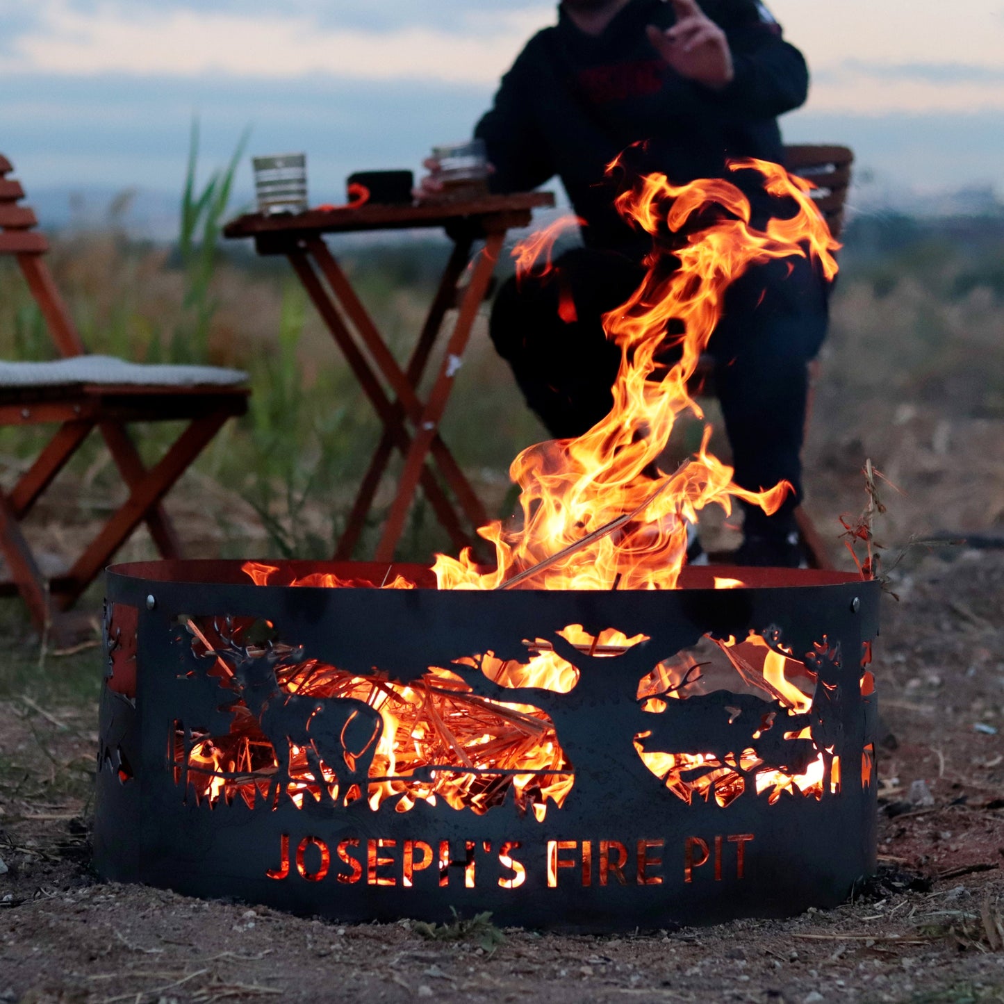 Metal Artwork Fire Pit,  Wildlife Scene Design Fire Ring, Outdoor Decor Fire Pit, Wood Burning Fire Pit, Special Design Metal Gift, Deers