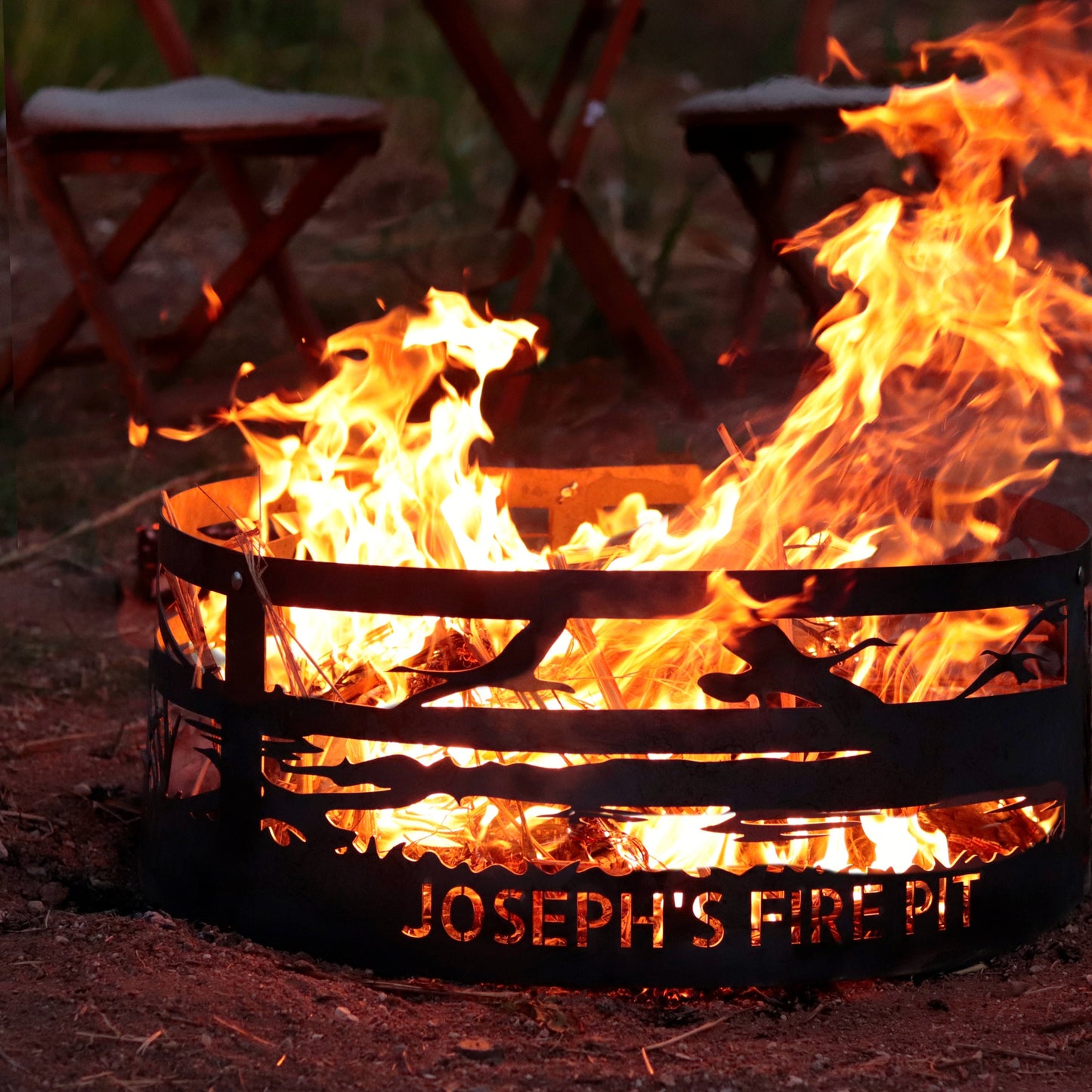 Hunting Fire Pit, Outdoor Fire Ring, Unique Gift for Men, Custom Design Metal Gift for Him, Heavy Duty Wood Burning Pit, Outdoor Lover Gift