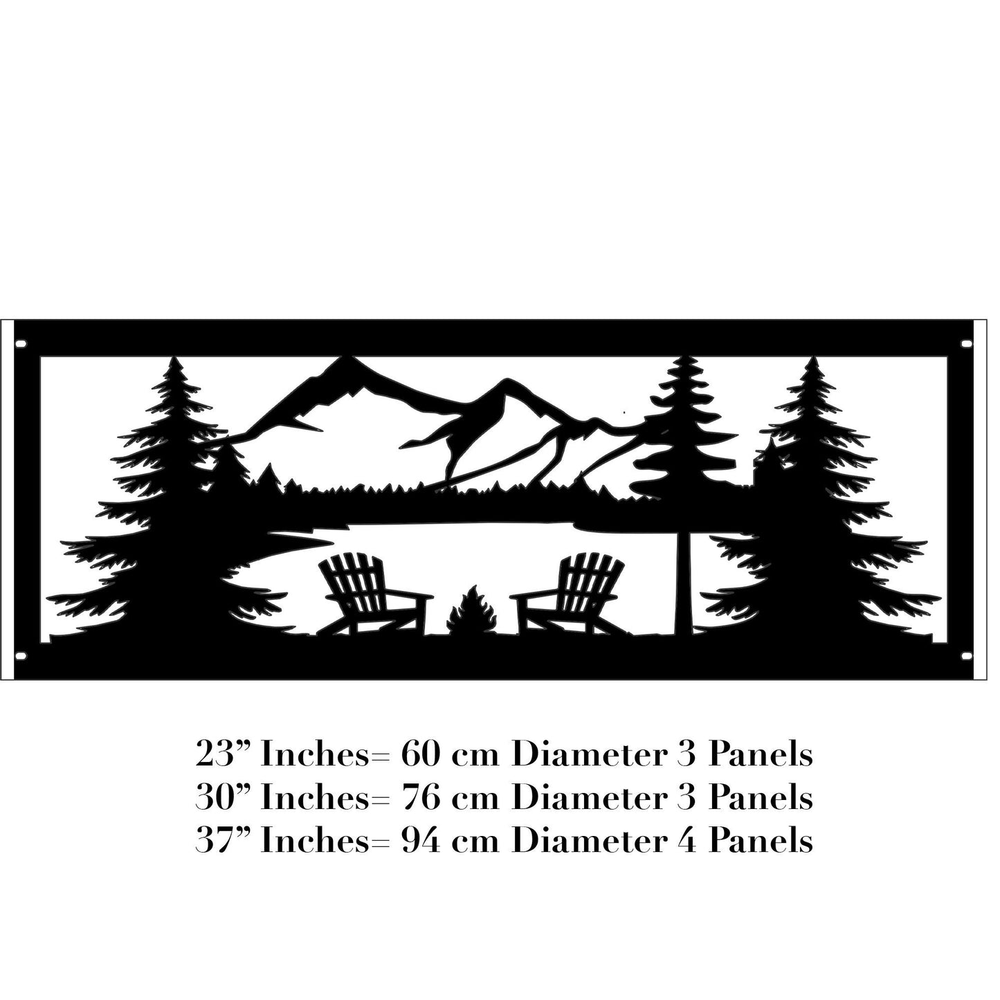 Campfire Fire Pit Rings, Camping Gift for Him, Adirondack Chair Pit, Nature Scene Fire Ring, Personalized Fire Ring Design, Mountain Scene