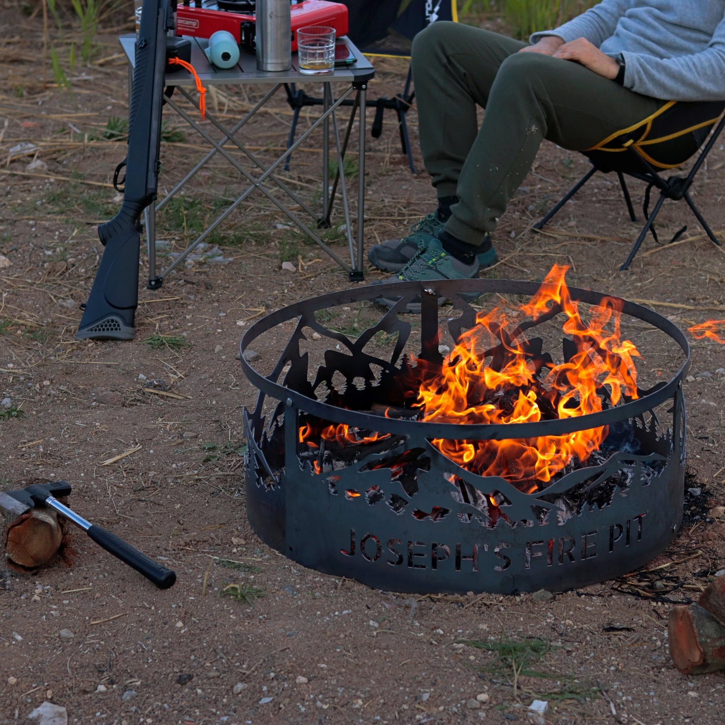 Christmas Gift Fire Pit Ring, Thanksgiving Gift  Metal Fire Pit, Unique Gift for Him, Holiday Gift, Yard Decors Mountain Scene Fire Ring