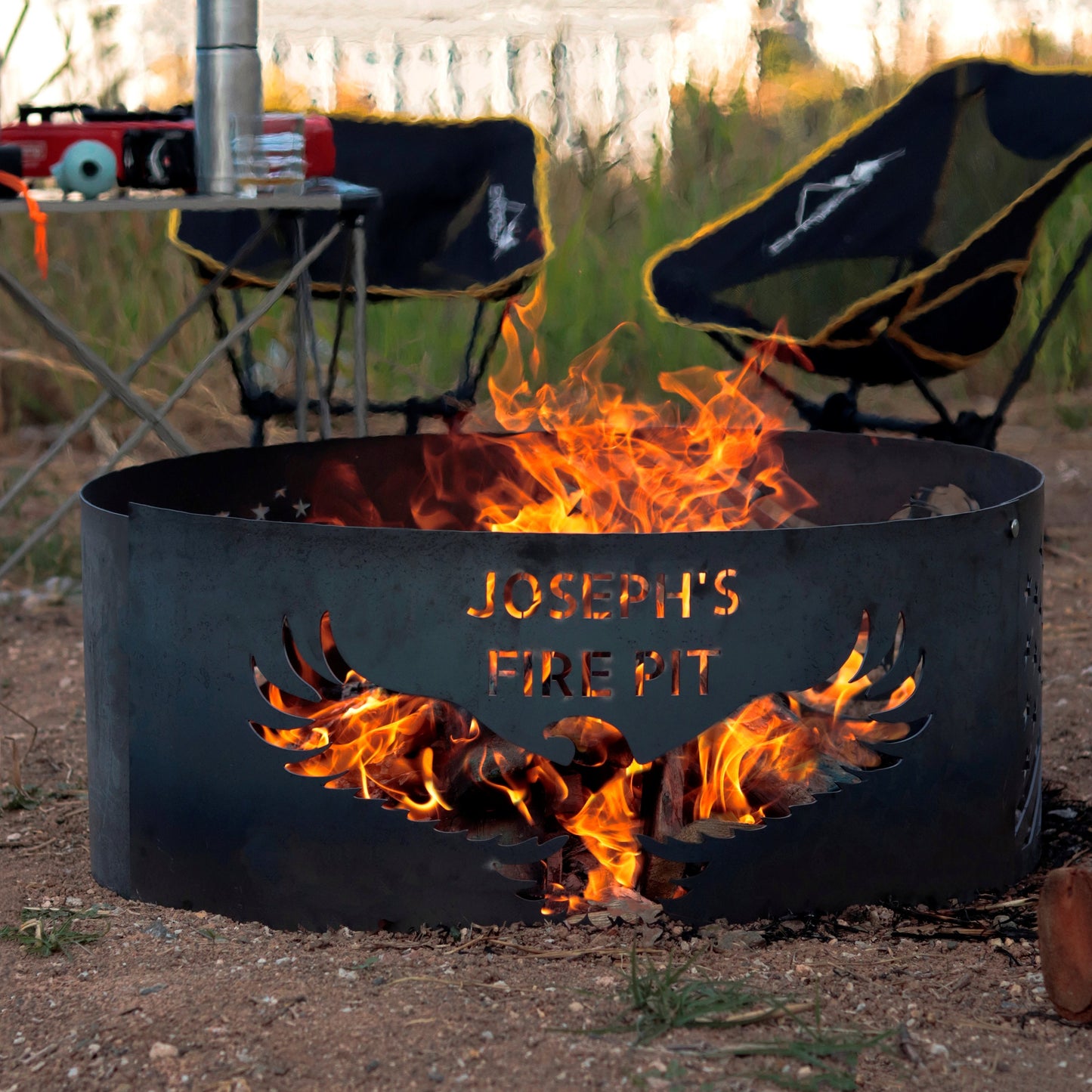 American Eagle Fire Pit Ring, USA Flag Metal Fire Pit Bowl, Patriotic Outdoor Fire Pit, Custom Backyard Fire Pit, Gift for Dad Veteran USA