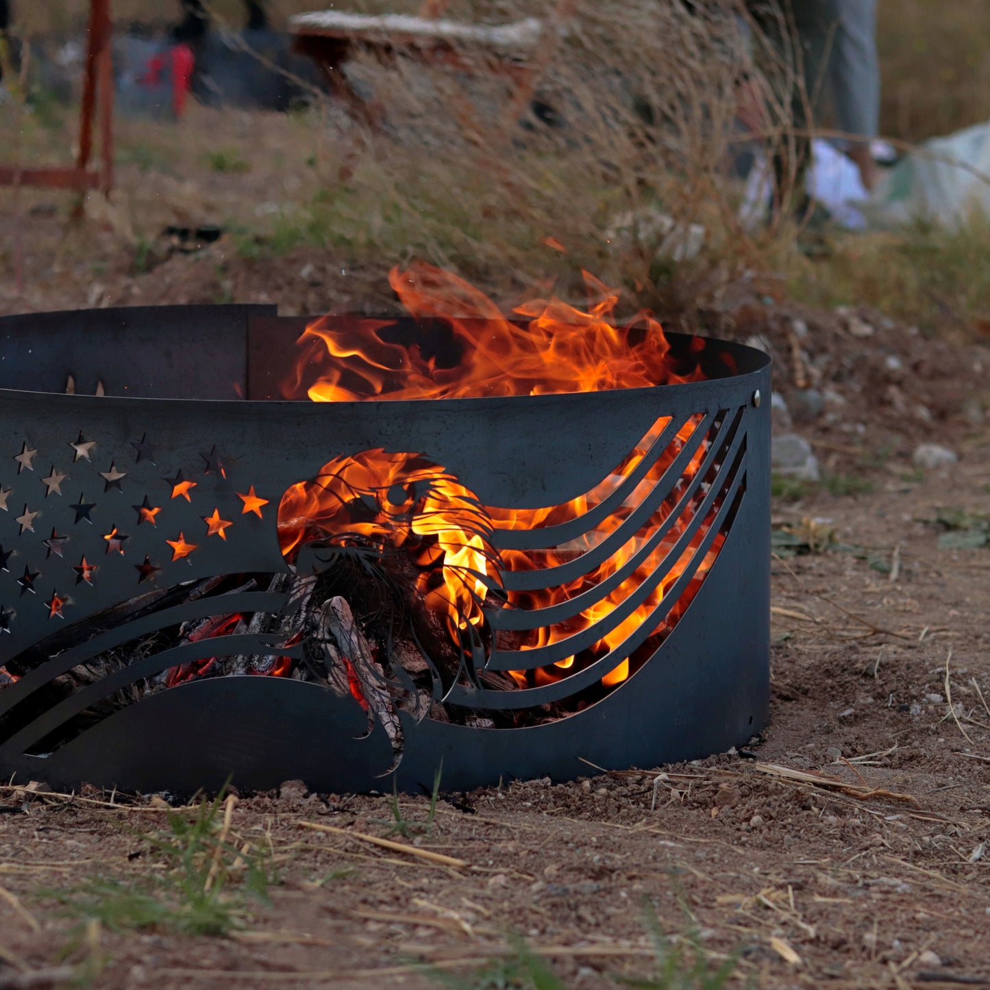 Firepit Gift for Veterans Day, American Eagle Patriot Gift, American Flag Military Fire Pit, Metal Art Decor, Gift for Fathers Husband Him