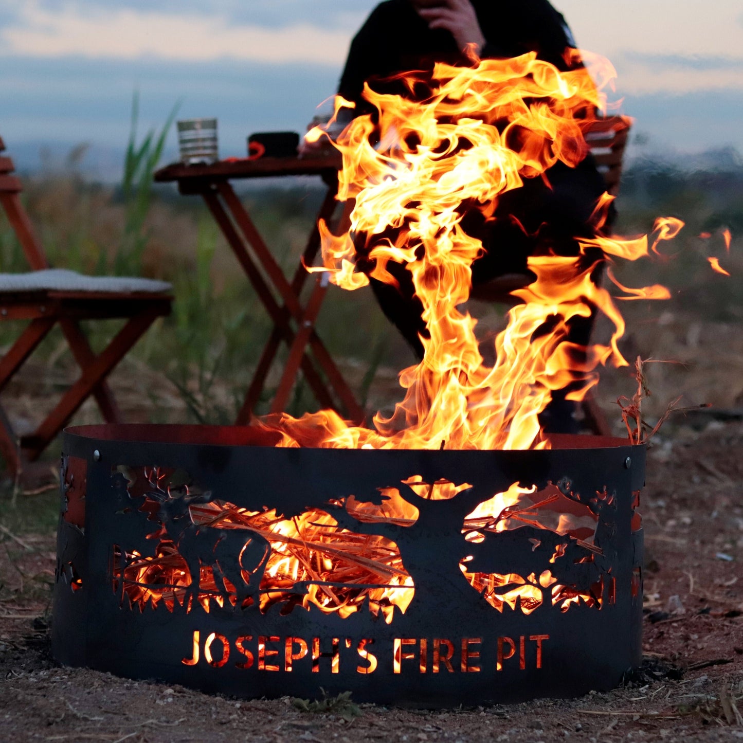 Personalized Fire Pit Ring, Anniversary Gift, Deers Design Fire Ring, Wildlife Scene Fire Pit, Metal Gift for Nature Lovers, Customized Ring