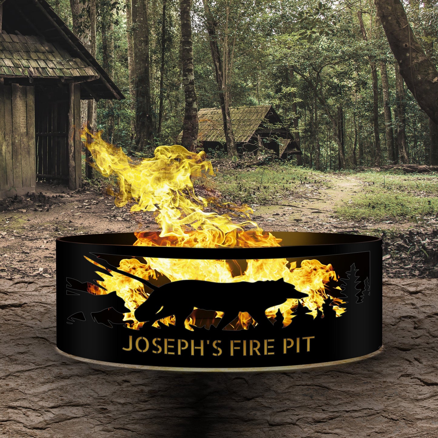 Metal  Outdoor Gift for Nature Lovers, Fire Pit with Wolf Design, Custom Fire Pit Ring, Heavy Duty Fire Ring, Gift for Boyfriend,Unique Gift