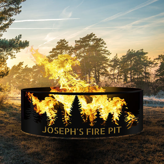 Custom Gift for 11th Anniversary, Pine Tree Fire Pit, Unique Gift for Him, Heavy Duty Fire Ring, Outdoor Decor Metal Fire Ring, Garden Decor