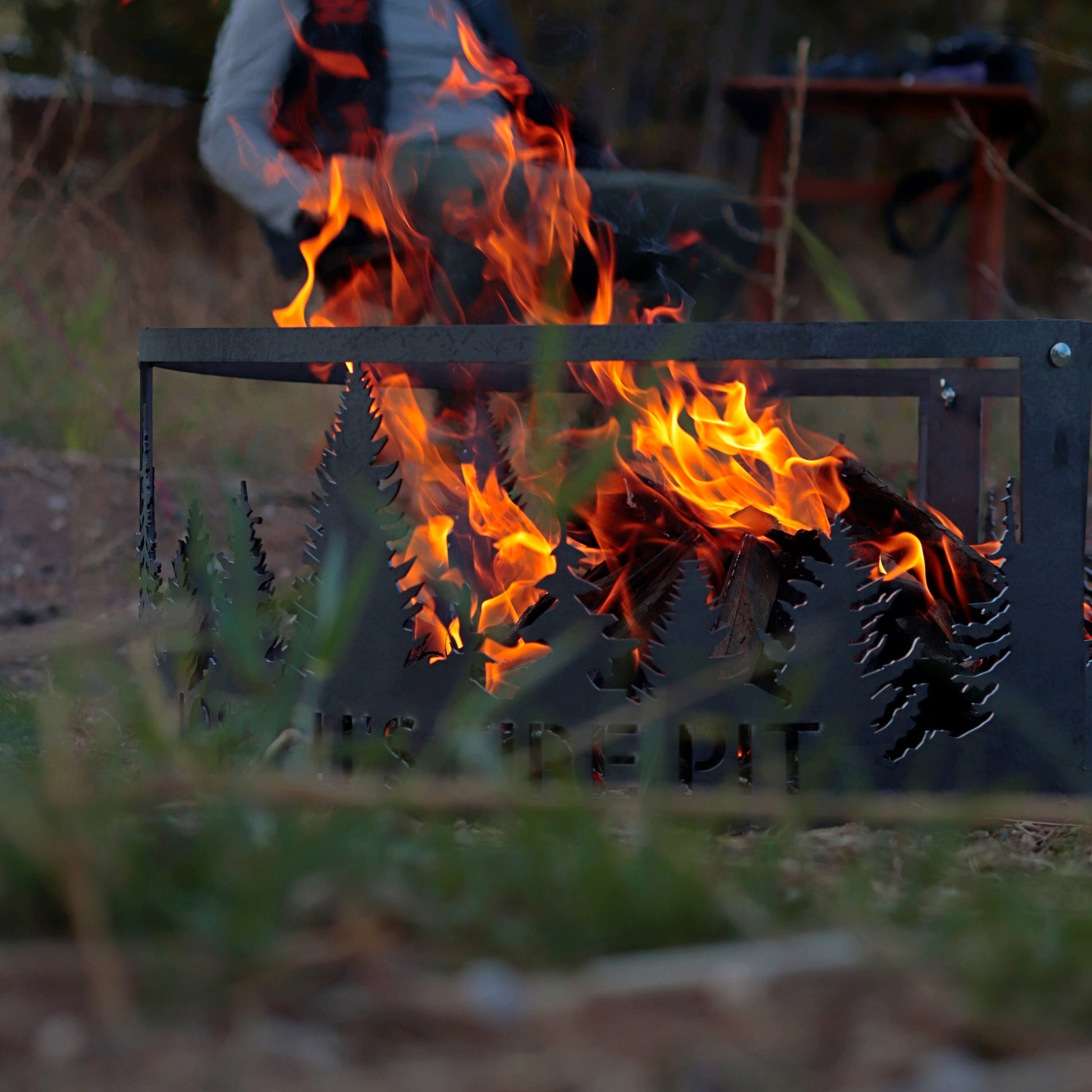 16 Inch Tall Forest Tree Personalized Fire Pit Ring, Custom Metal Outdoor Fire Pit Bowl, Family Name Patio Fire Pit, Cabin & Christmas Gift
