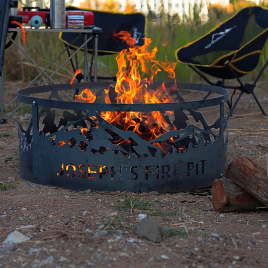Christmas Gift Fire Pit Ring, Thanksgiving Gift  Metal Fire Pit, Unique Gift for Him, Holiday Gift, Yard Decors Mountain Scene Fire Ring