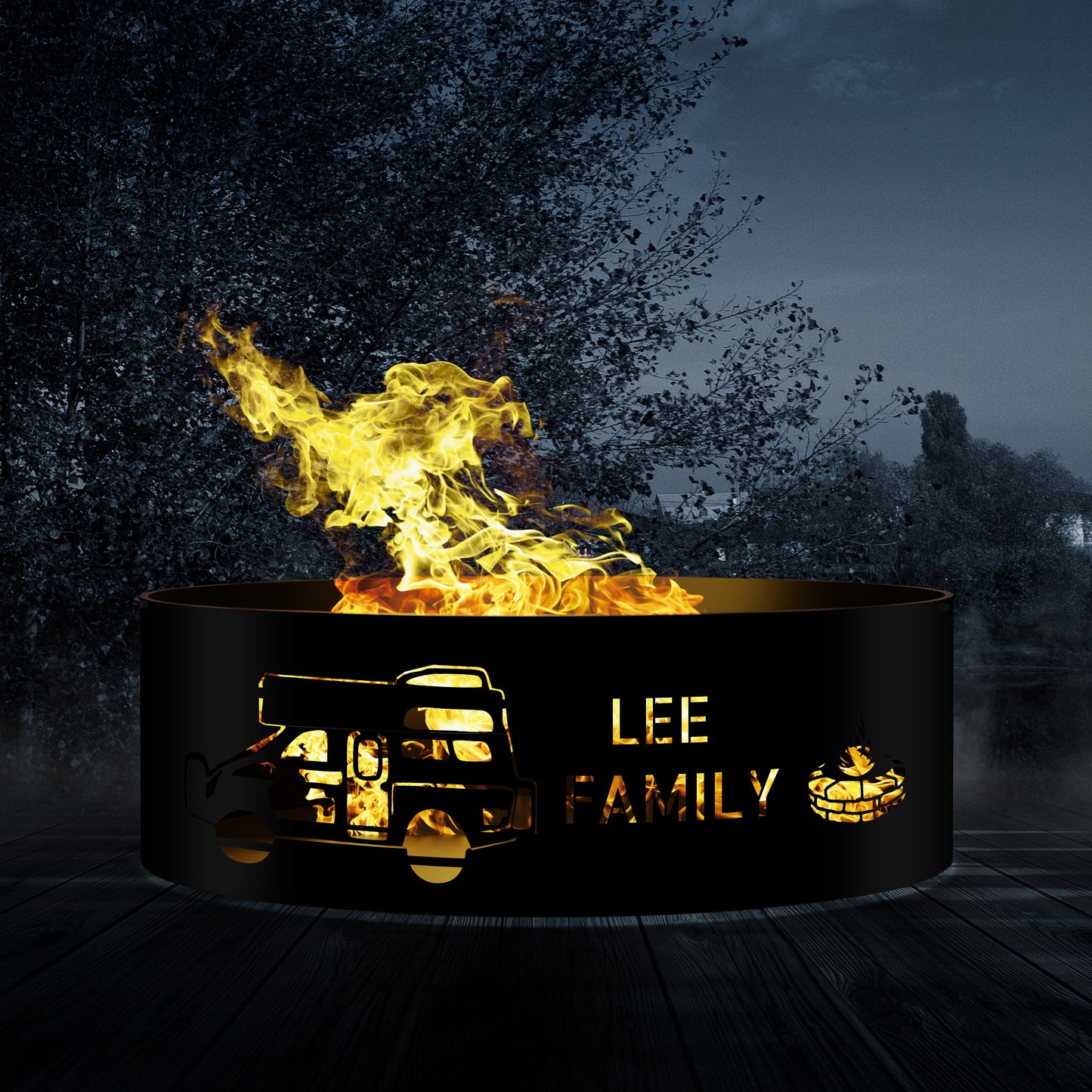 Camper Gift Fire Pit, Custom Fire Pit Ring, Camper Van Fire Pit, Camp Fire with Custom Name, Happy Campers Gift, Perfect Personalized Gift